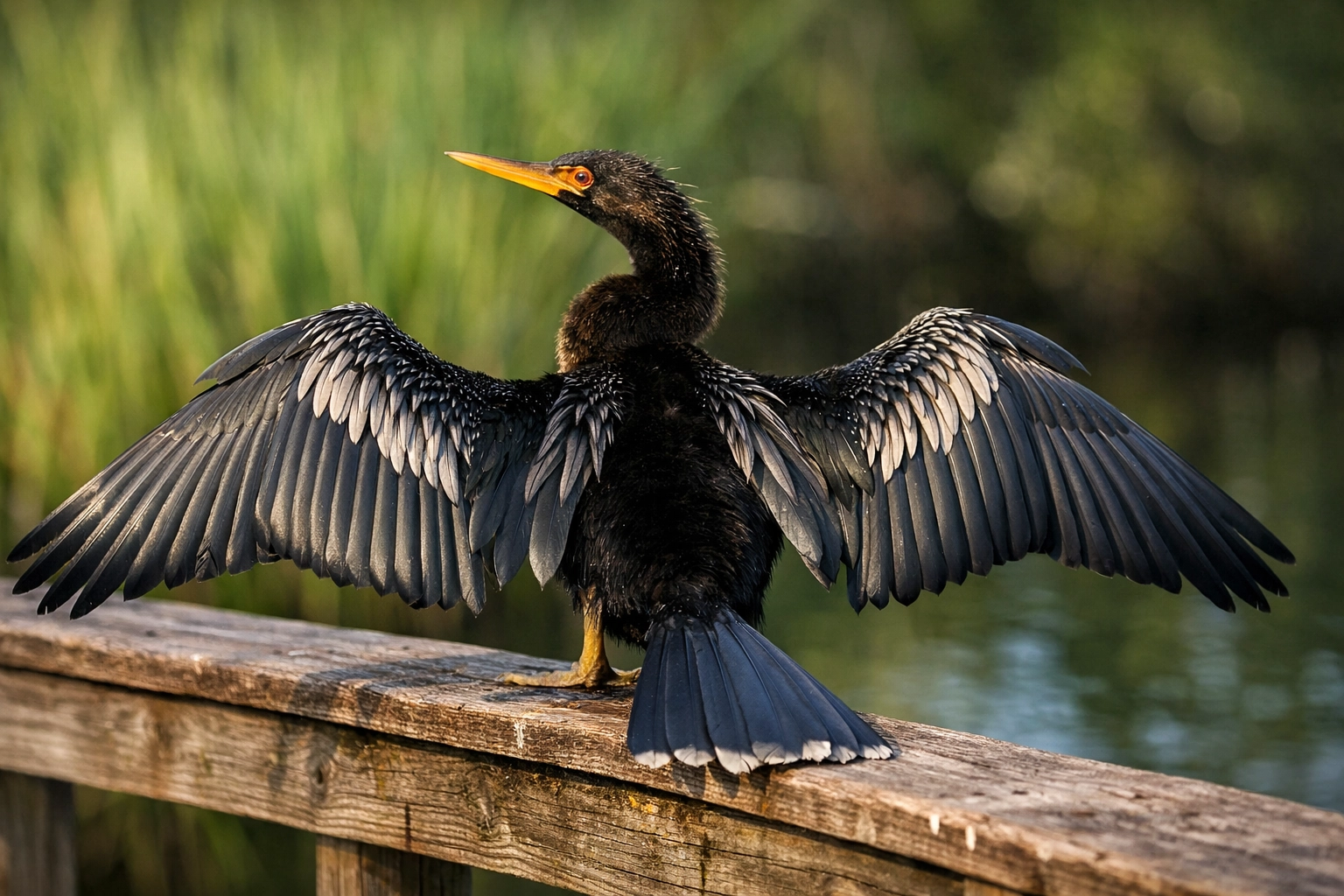 Anhinga drying wings on Anhinga Trail, Everglades: classic bird photography spot