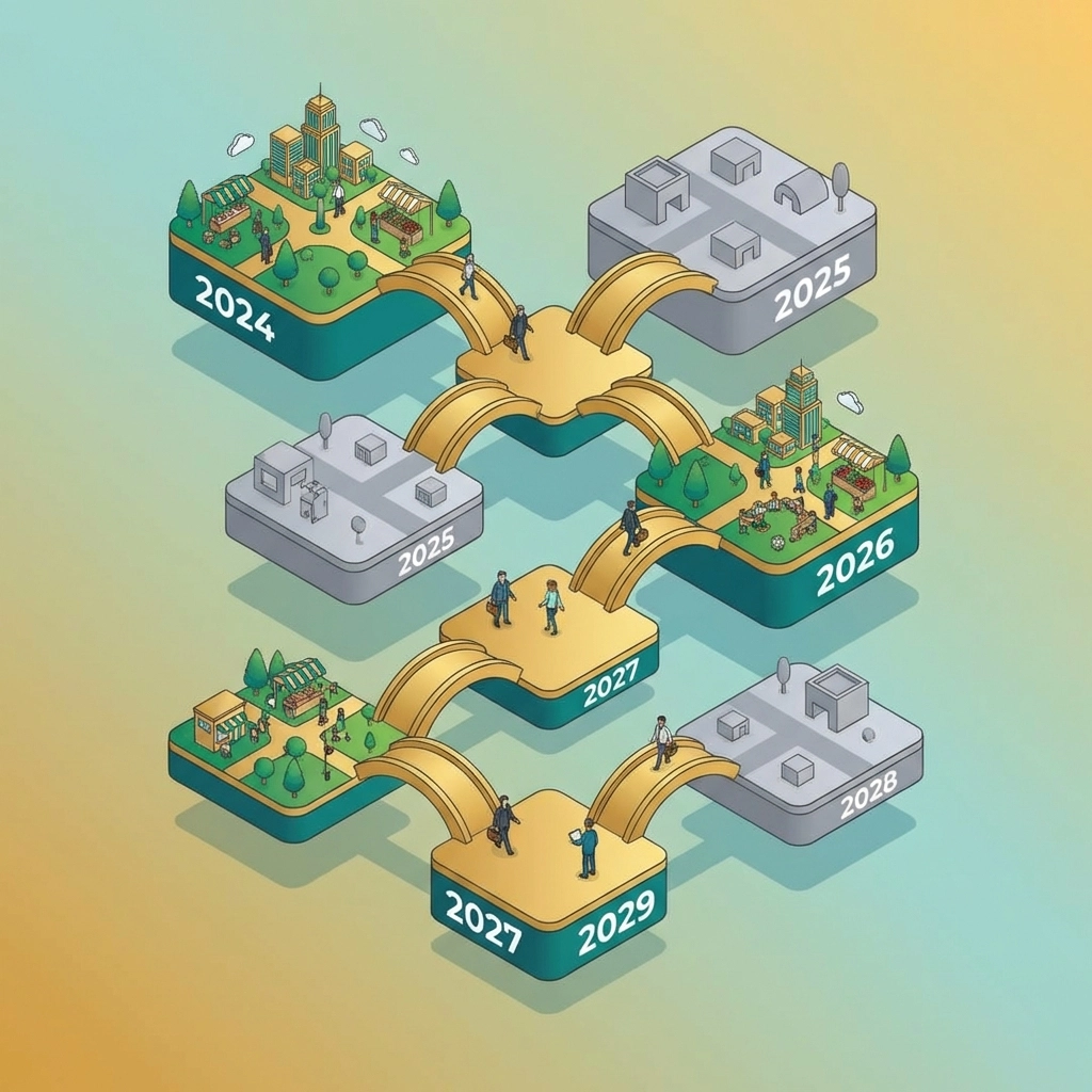 Investor timeline illustrating diverse market cycles and steady private equity allocation across vintage years.