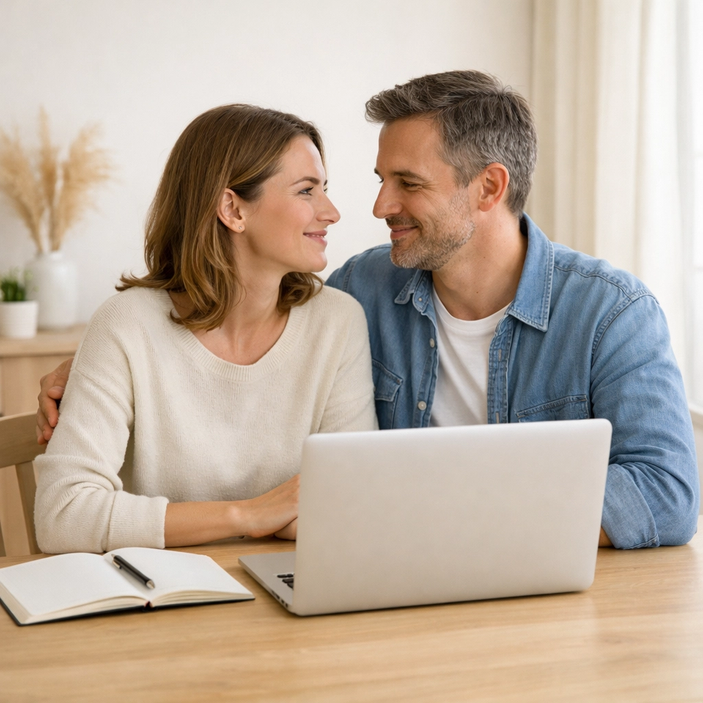 Couple canadien gérant sereinement leurs imprévus financiers avec un crédit rapide.