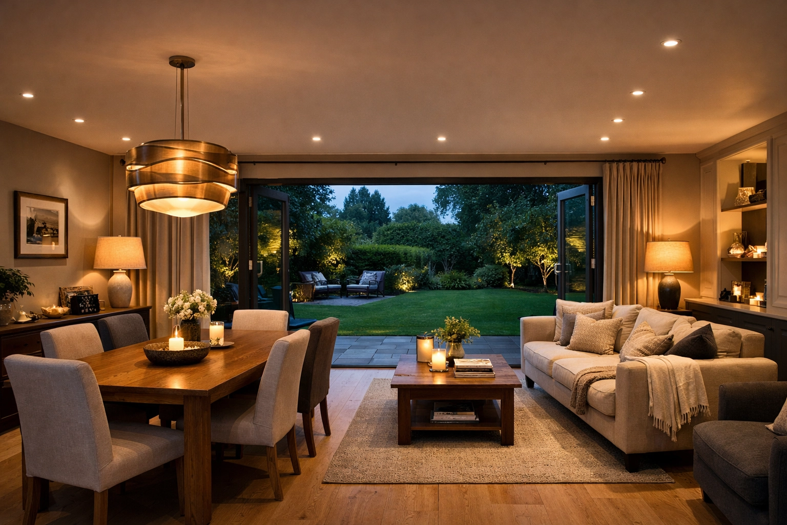 Sophisticated layered LED lighting design with recessed spotlights in a modern house in Poole.