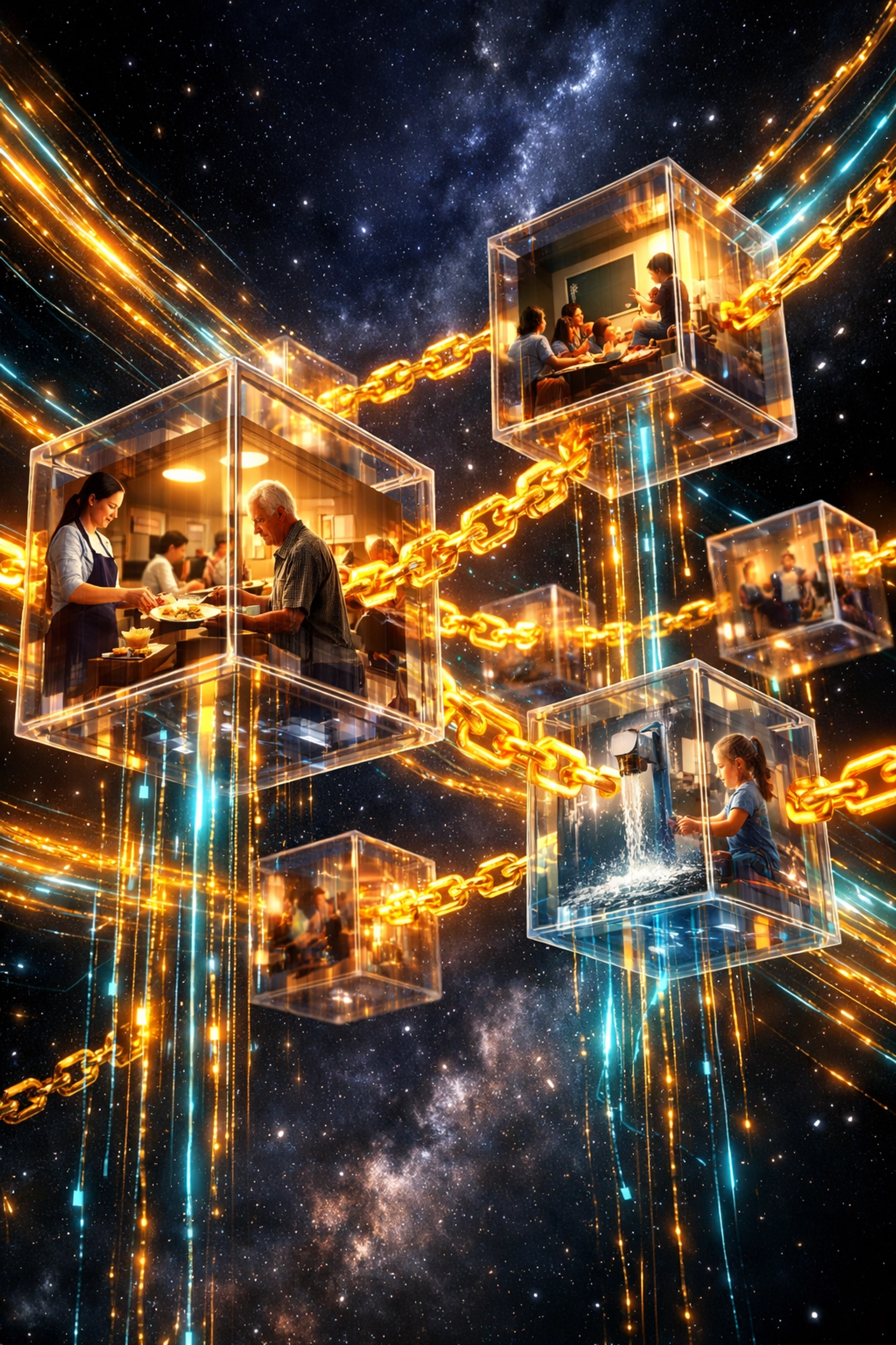 Transparent blockchain structure showing Larecoin social impact allocations through LareScan