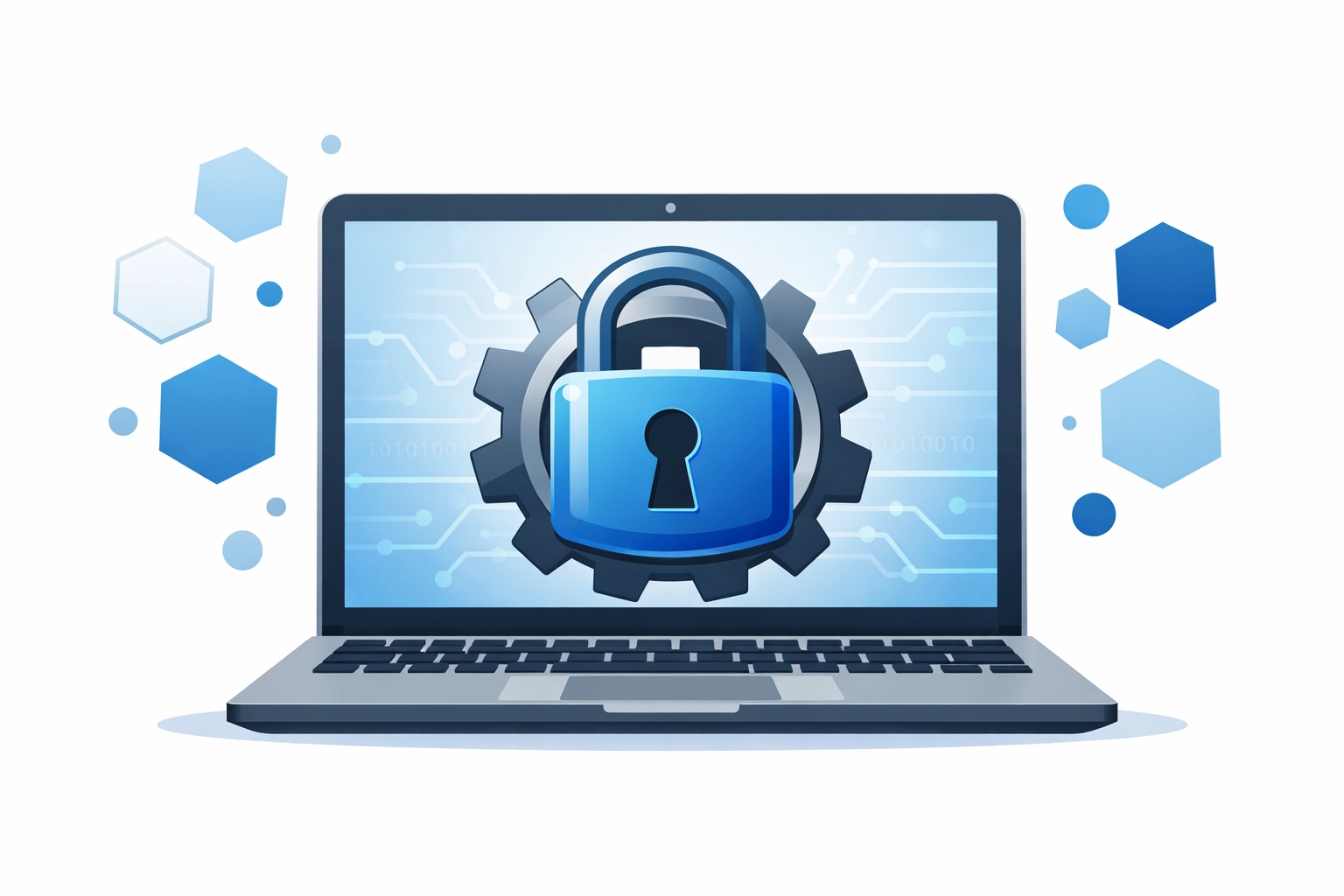 Laptop displaying a digital lock icon symbolizing secure endpoint security settings and policies.