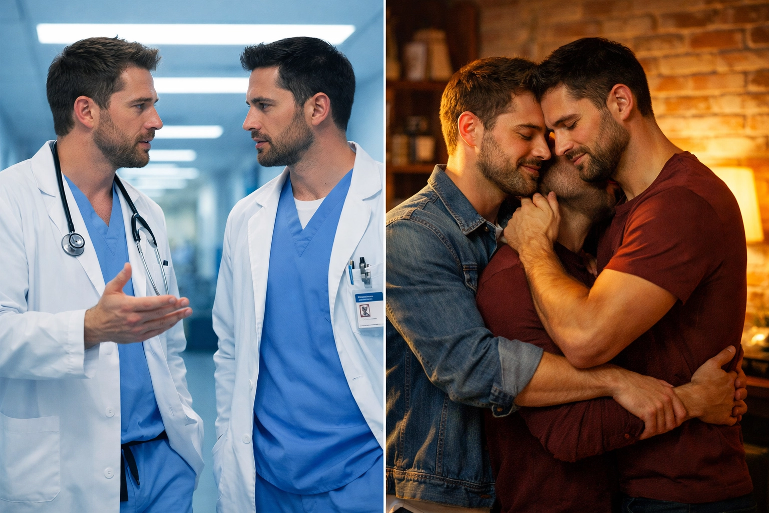 Gay doctors balancing hospital work and romantic relationship in MM contemporary romance