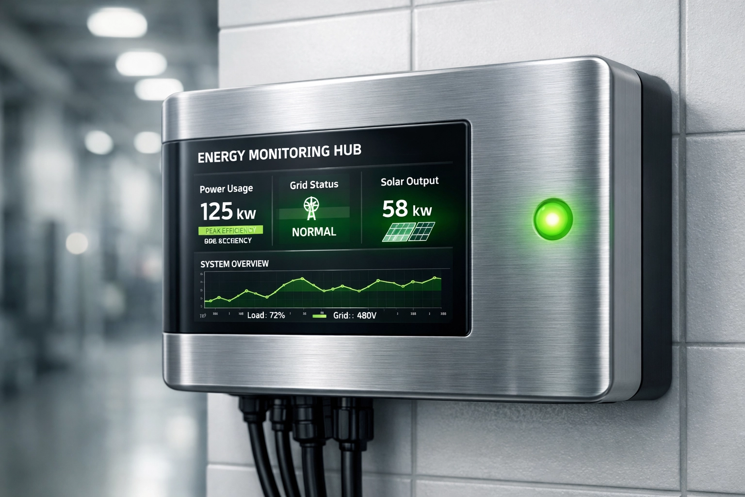 Advanced commercial energy monitoring system tracking the data and ROI of a business solar power installation.