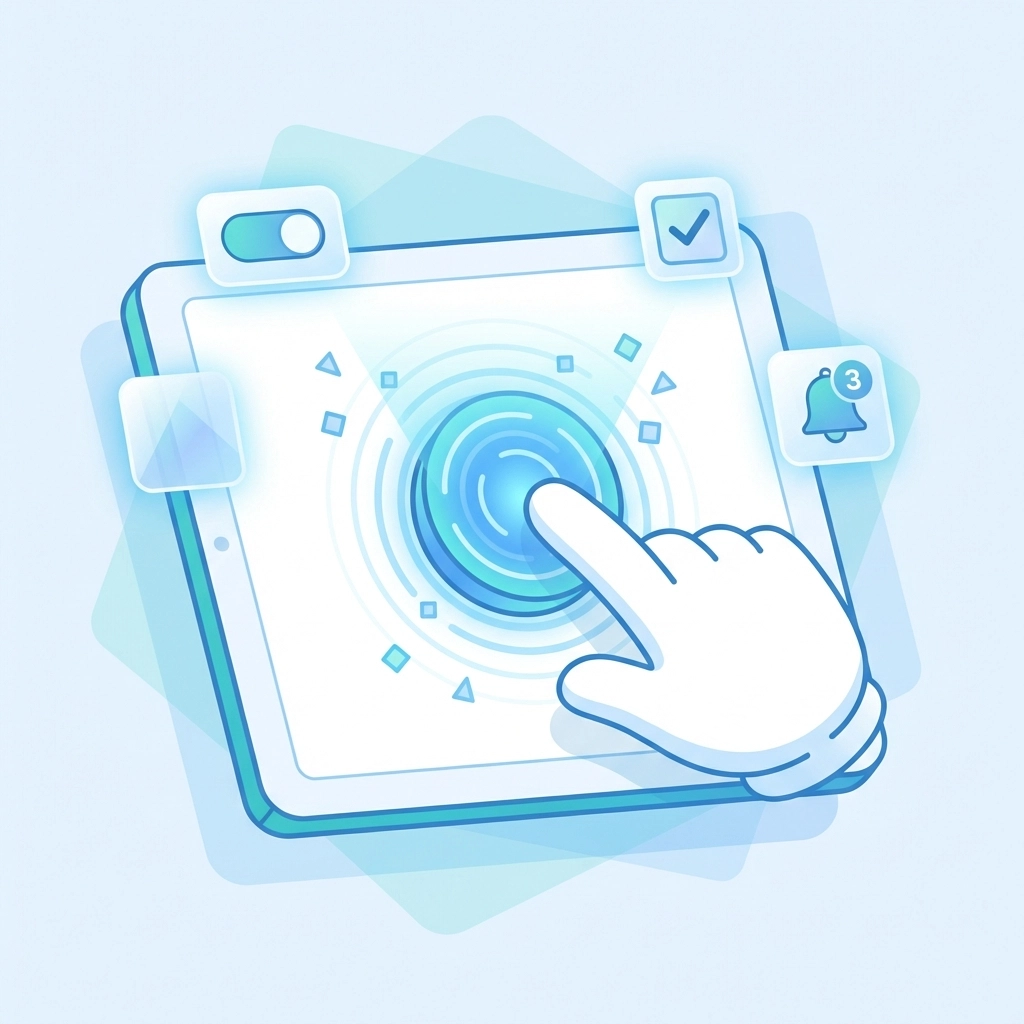 Interactive website user interface highlighting micro-interactions with buttons, toggles, and feedback