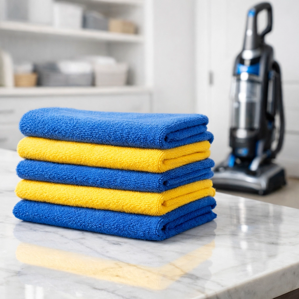 Professional microfiber cloths ready for meticulous luxury house cleaning in Dover.