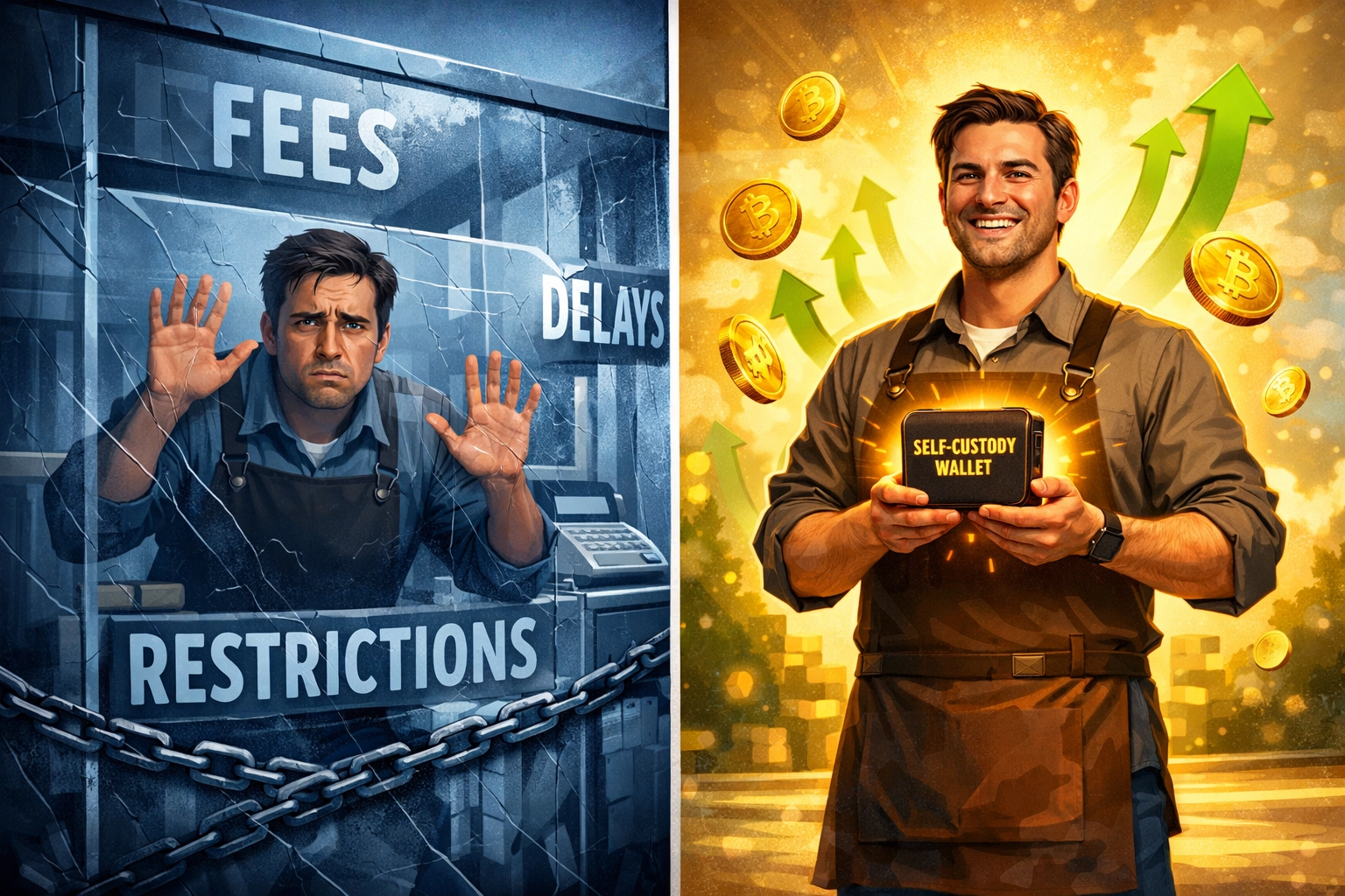 Merchant comparison: custodial payment processor restrictions versus self-custody financial freedom