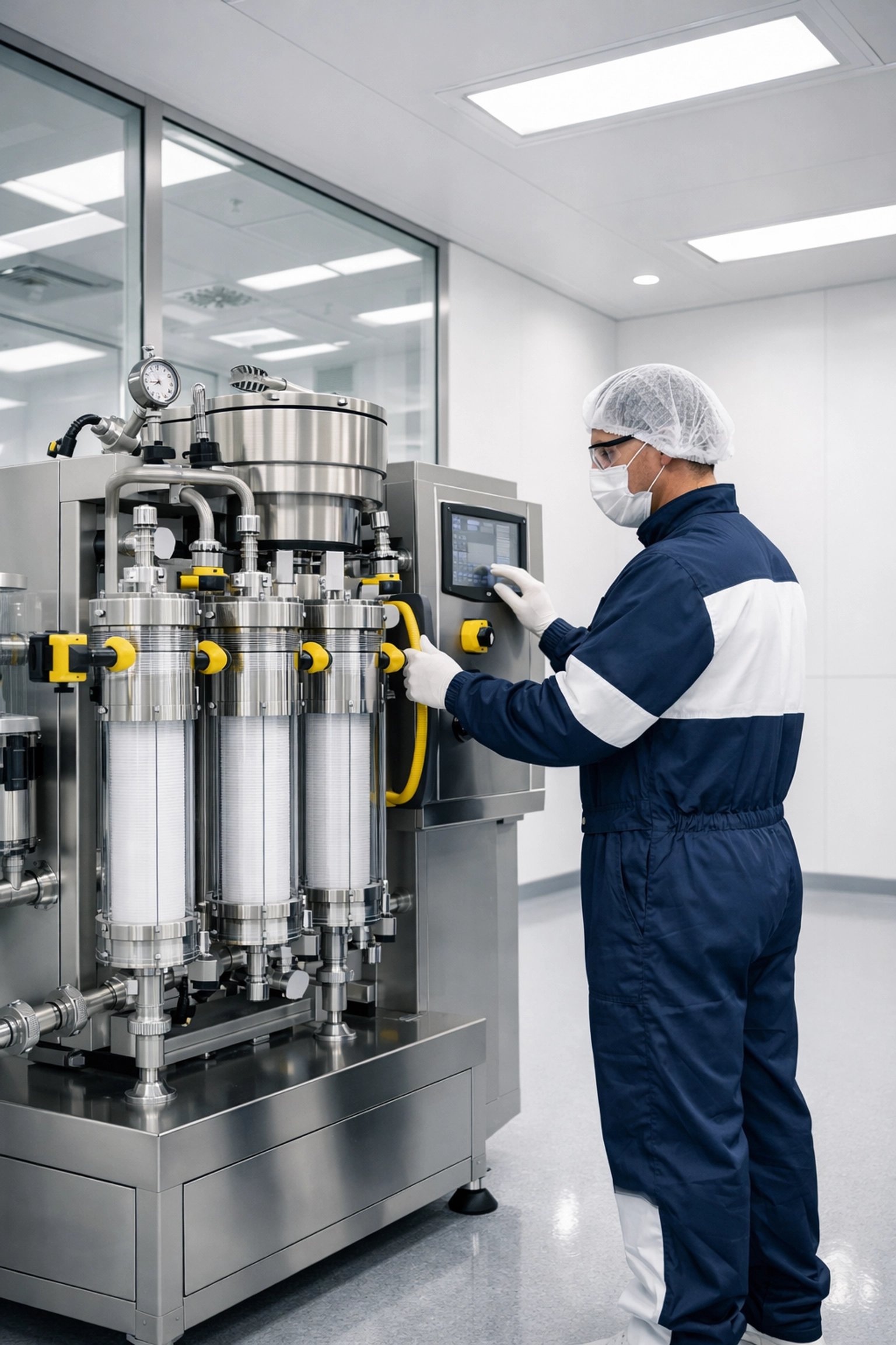 Specialized cleaning technician maintaining a sterile clean room in a Pittsfield tech facility.