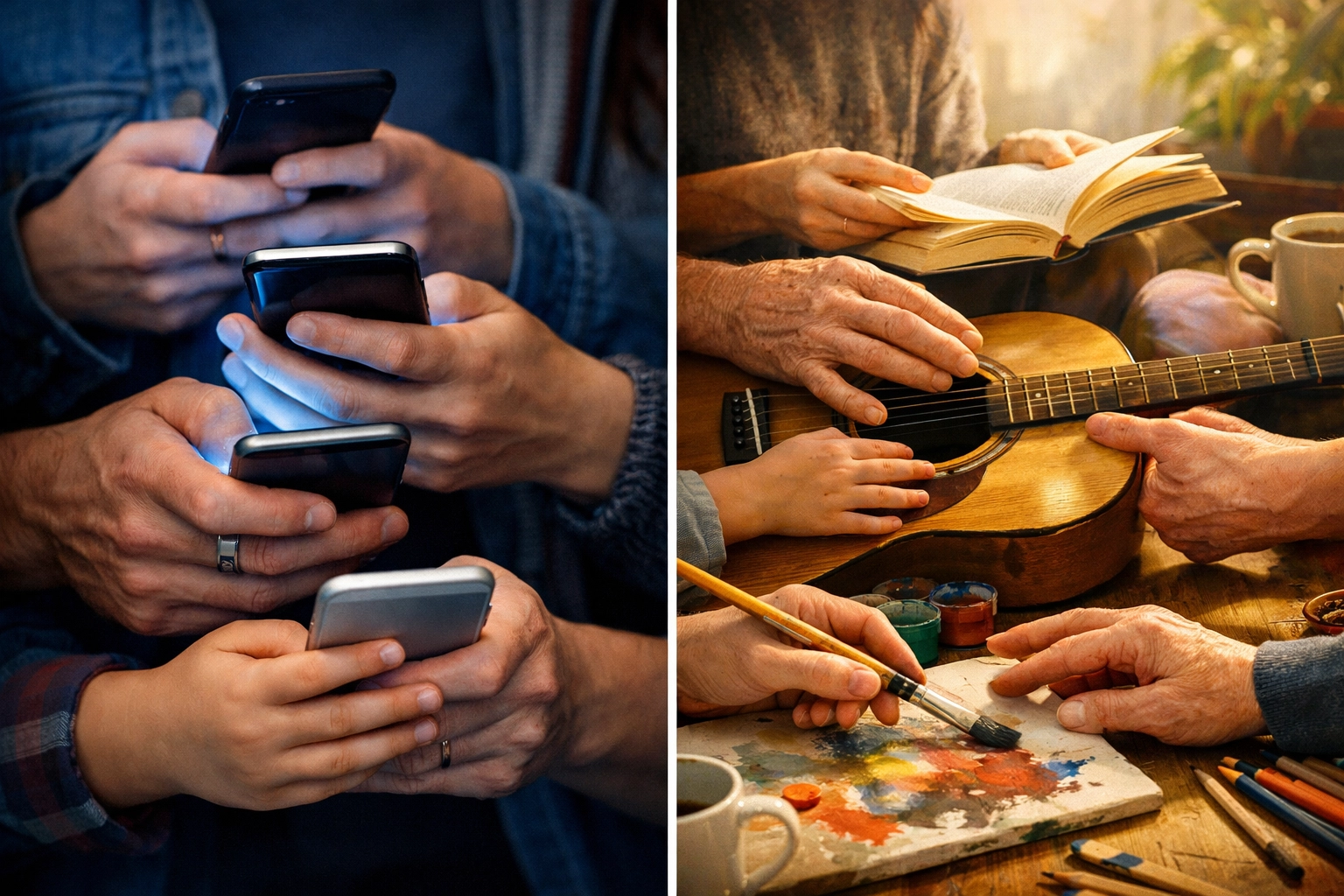 Comparison of hands using smartphones versus engaging in real-world activities and connections