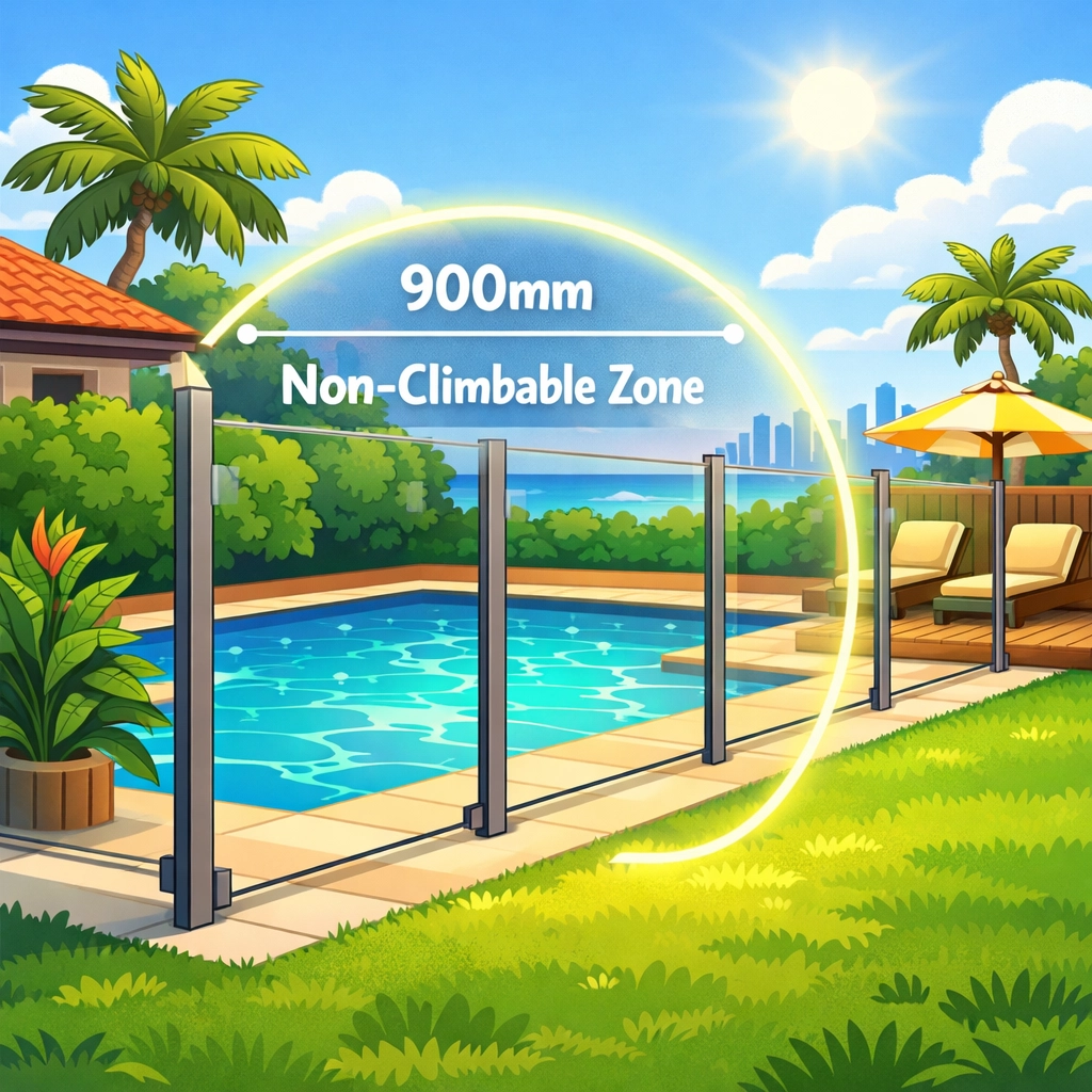 Diagram showing the 900mm Non-Climbable Zone for a pool inspection Gold Coast.