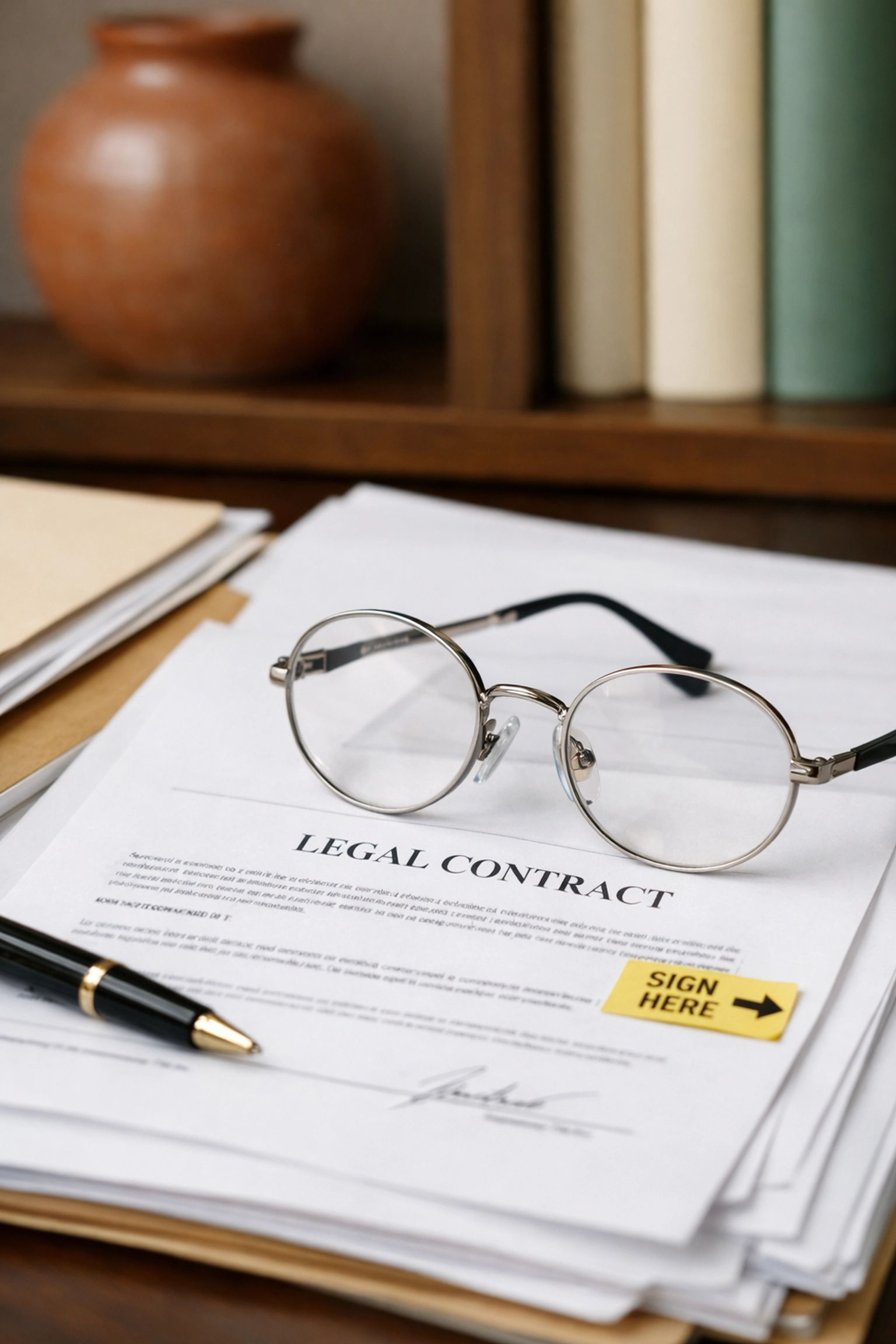 Close-up of legal documents for a separation agreement and security clearance review.