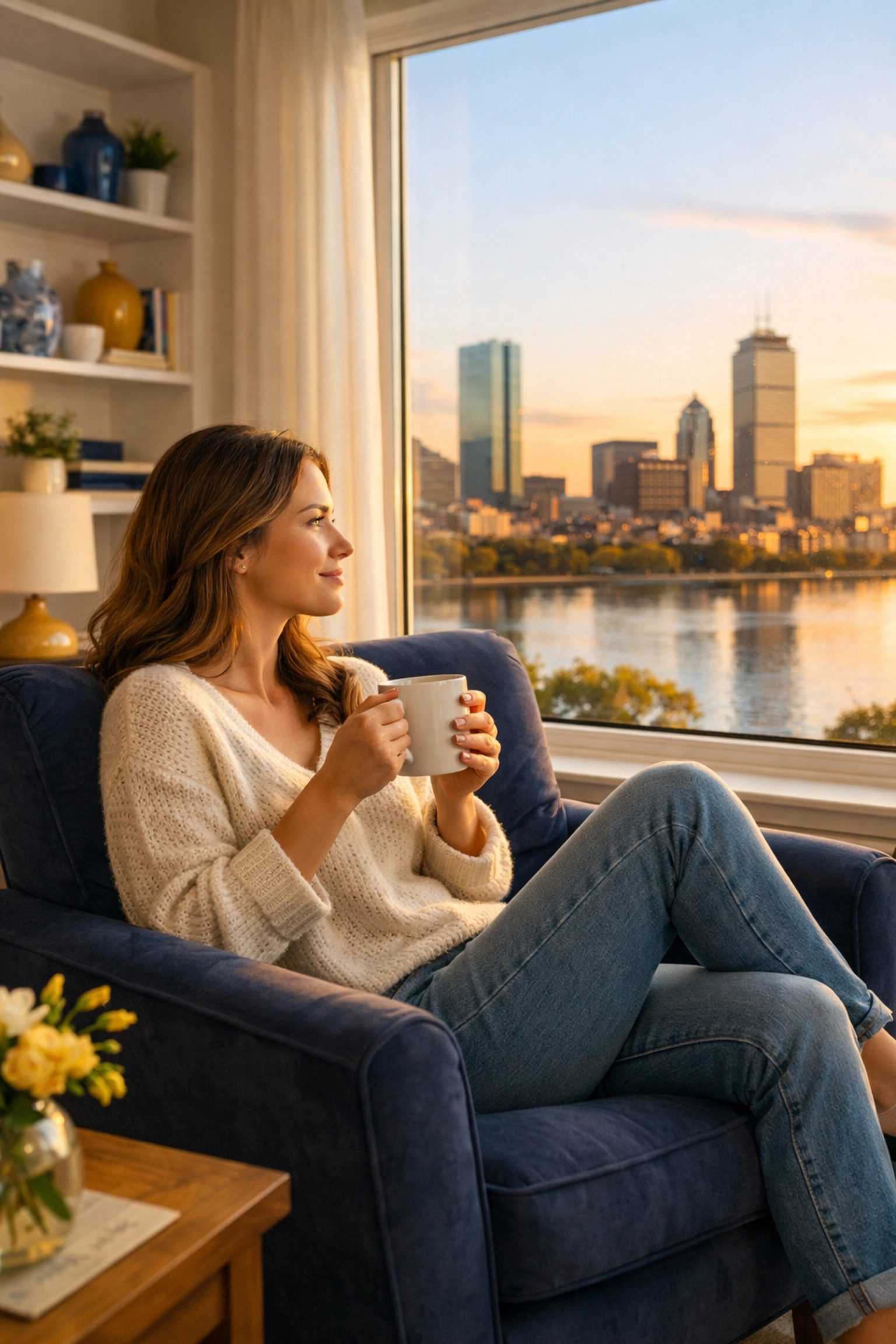 Happy resident enjoying a clutter-free home after professional apartment cleaning in Boston Massachusetts.
