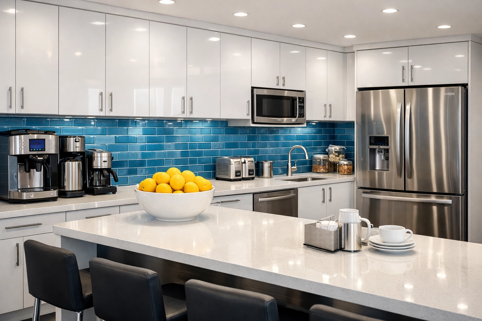 Deep cleaned office kitchen and breakroom in Milford, promoting a healthy and productive workspace.