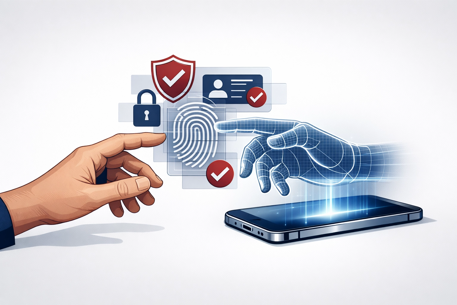 Digital authentication and verification symbols representing fraud prevention security measures