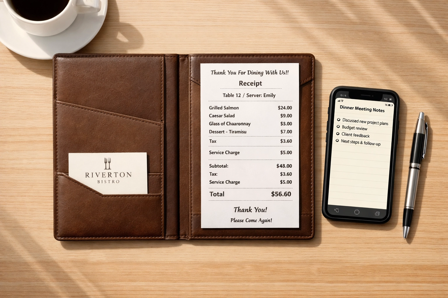 Business meal receipt and documentation tools for tracking tax-deductible expenses
