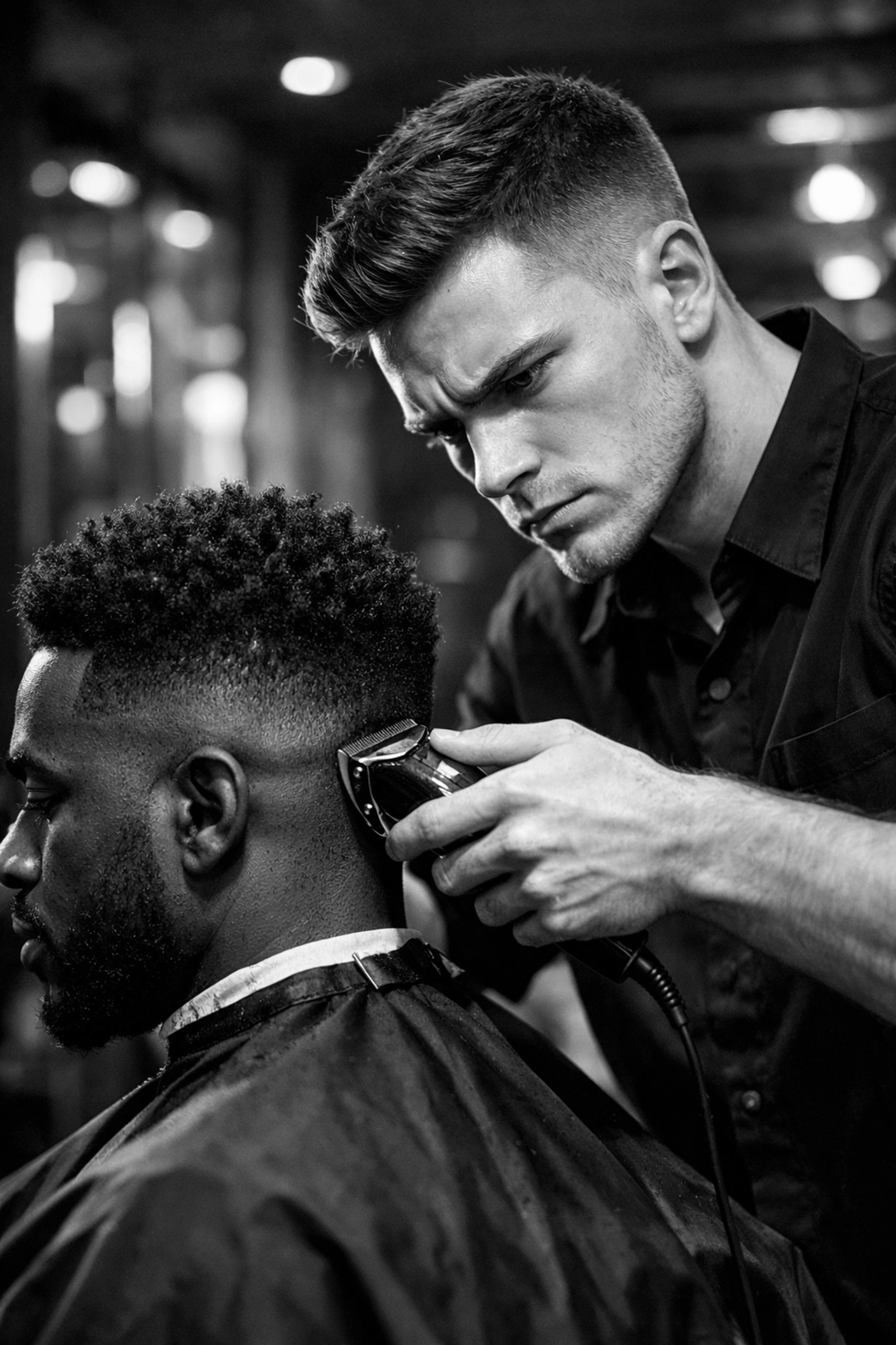 Student barber delivering a precision fade for clients at X-Quisite Cutz Middletown.