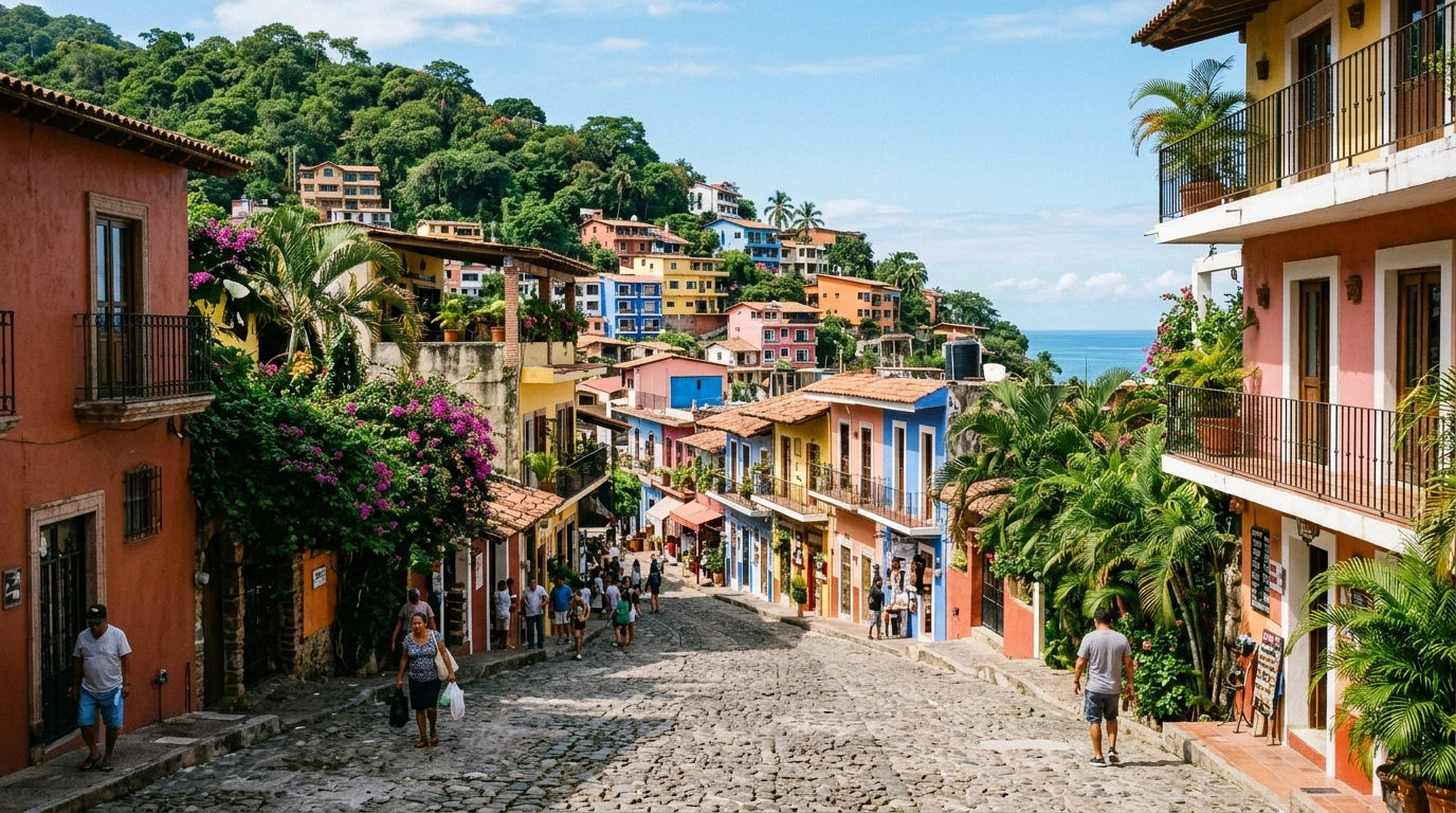 Amapas hillside and Zona Romantica view with colorful buildings and tropical greenery.