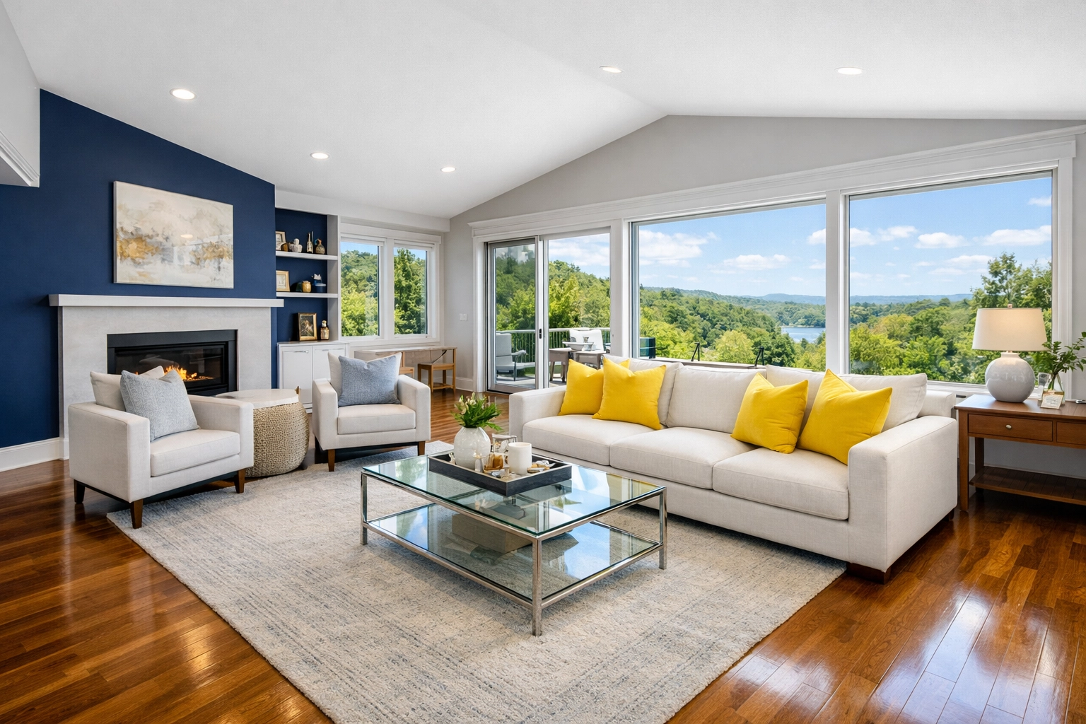 Impeccably clean modern living room following a deep house cleaning service in West Boylston MA.
