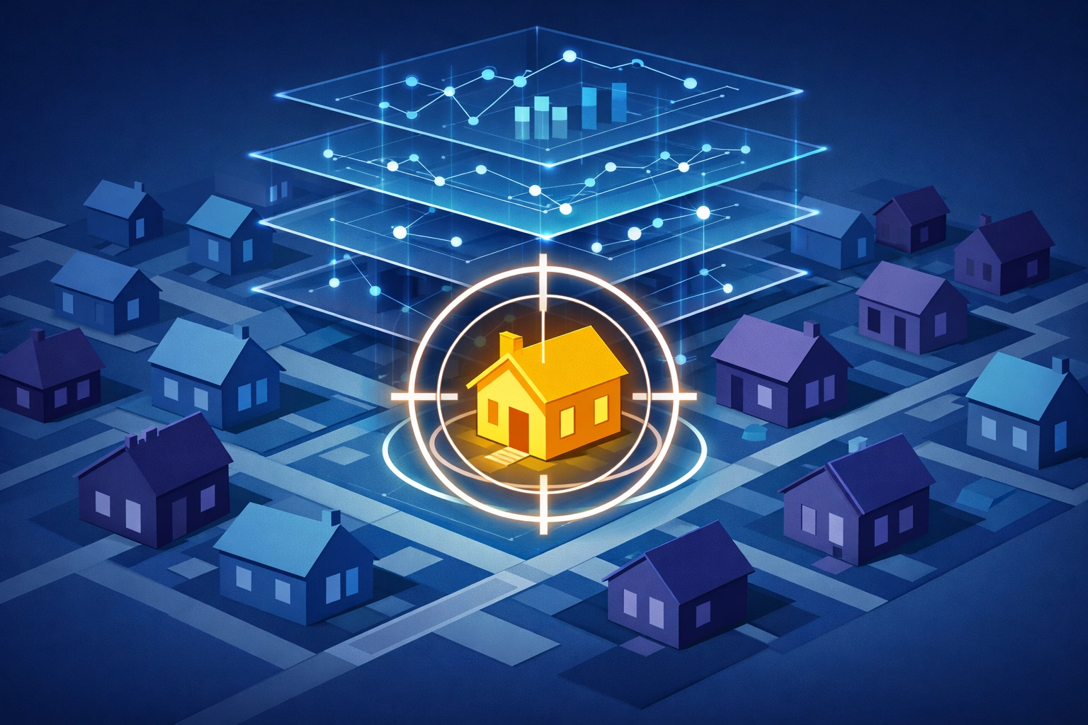 Precision audience targeting on a digital neighborhood map using Tunnl and L2 data for local ads.