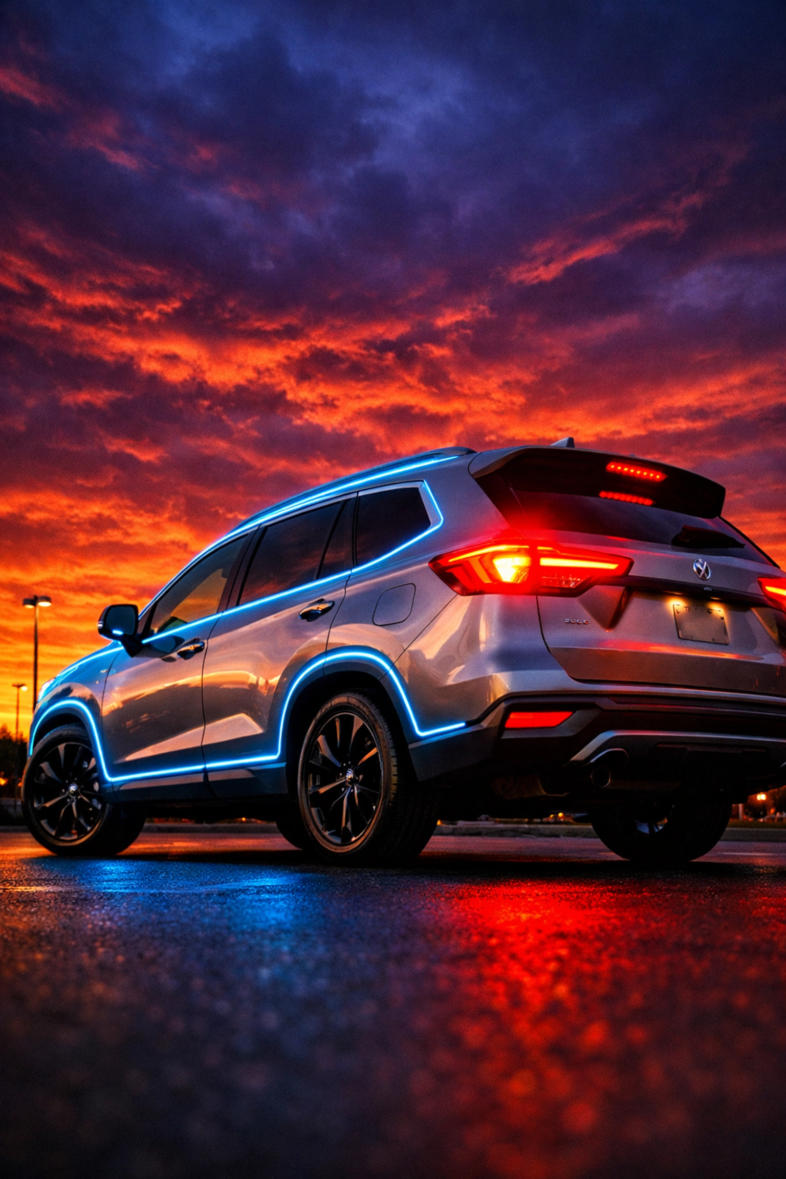 Silver family SUV at sunset representing affordable used car options at Grateful Motors in Arnold, MO.