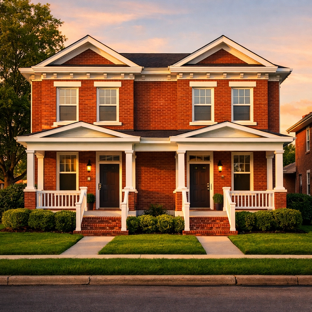 A renovated brick duplex in Ohio, illustrating a successful investment funded by a long-term DSCR loan.