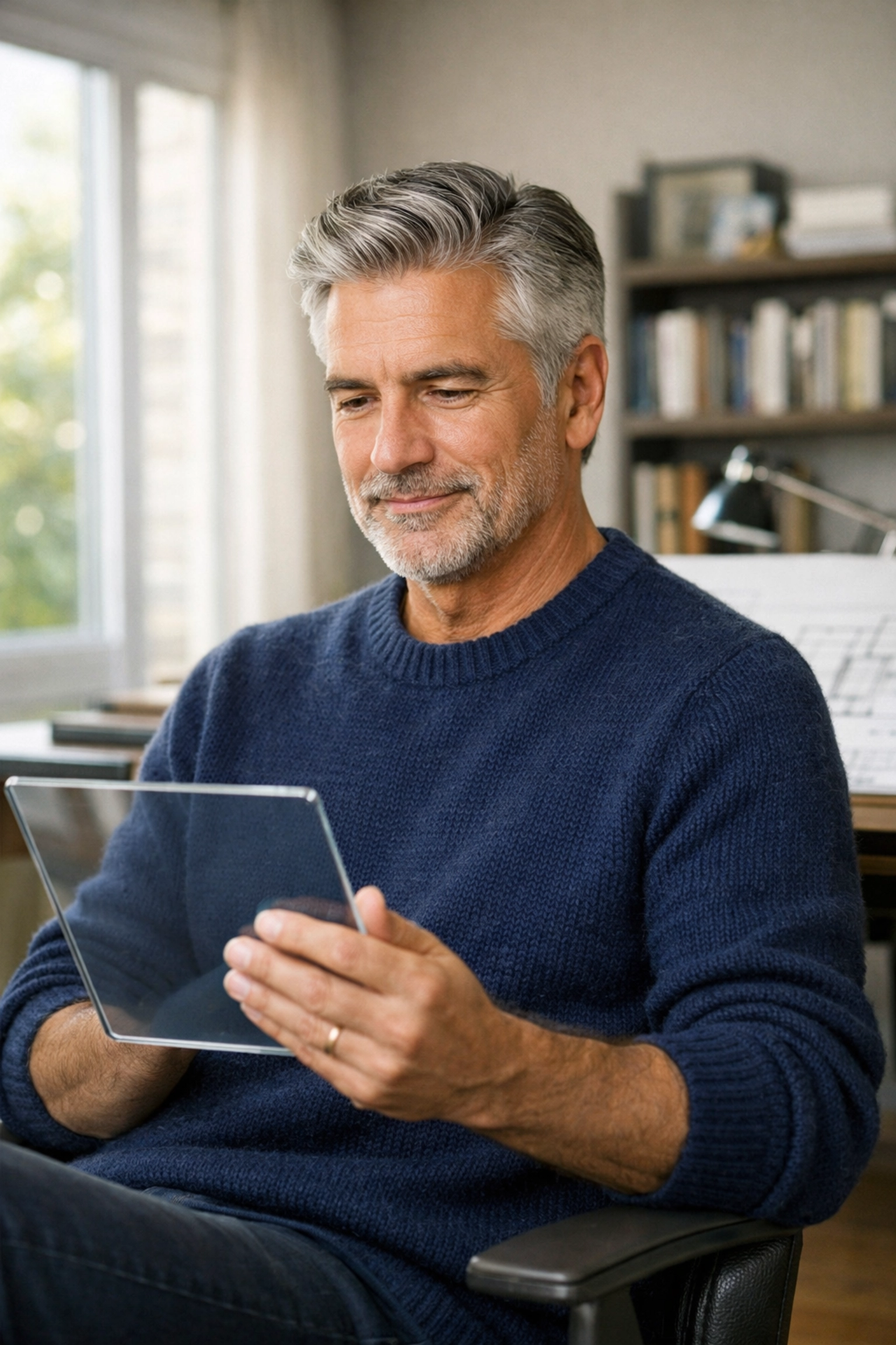 A confident retiree reviewing retirement income strategies on a tablet to protect savings from sequence of returns risk. A confident retiree reviewing retirement income strategies on a tablet to protect savings from sequence of returns risk.
