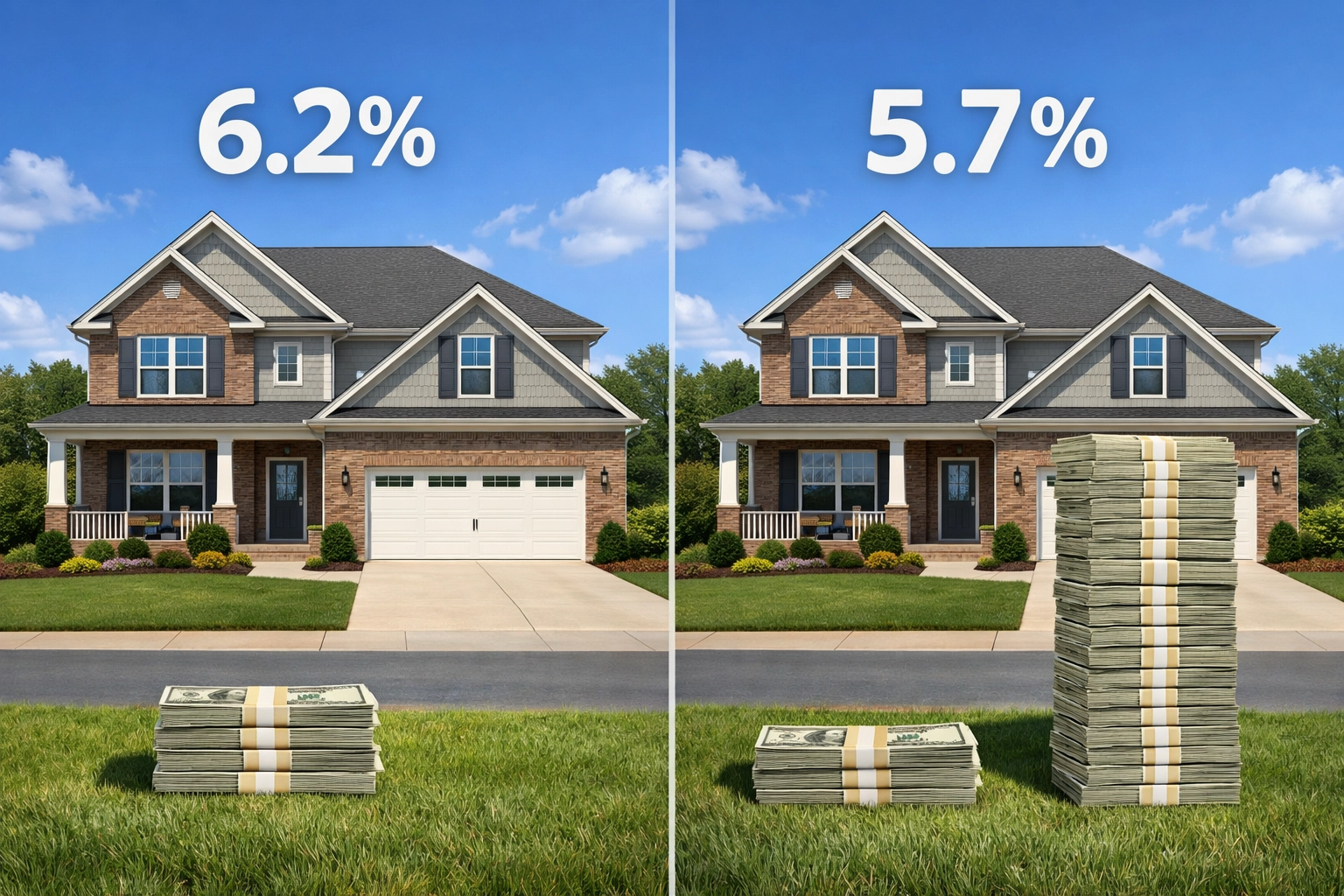 Comparison showing how lower mortgage rates increase buying power for Greensboro homebuyers