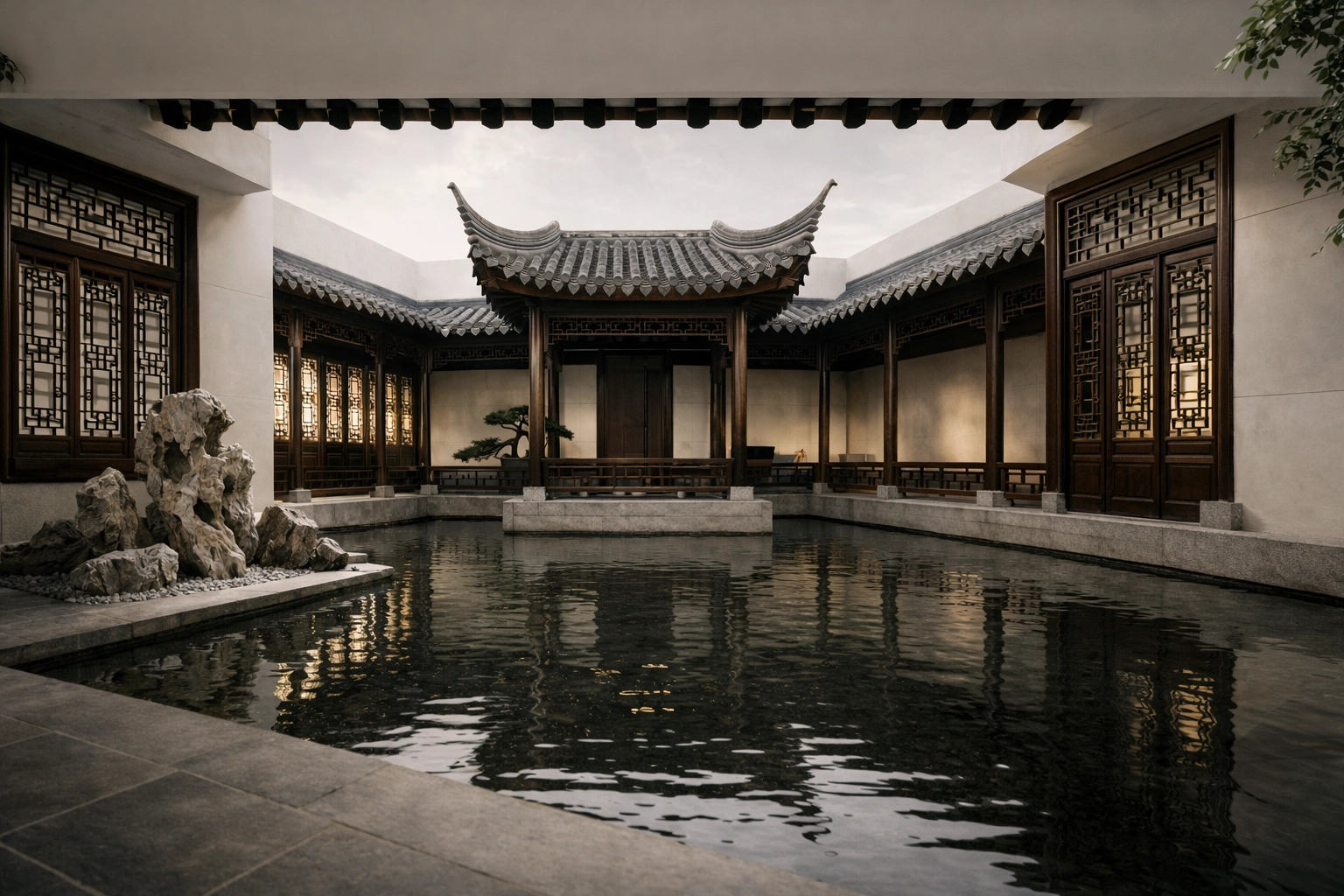 Astor Chinese Garden Court at the Met with Ming Dynasty-style architecture and reflecting pool