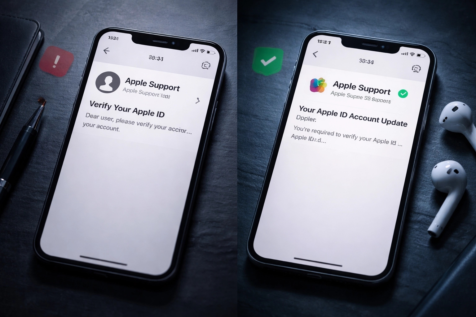 Split-screen smartphones showing suspicious vs. verified brand emails, demonstrating BIMI's impact on email trust