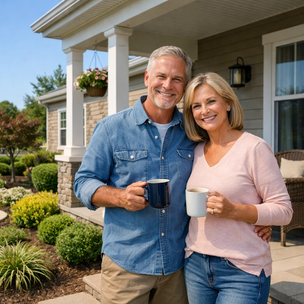 Happy couple enjoying low-maintenance home after downsizing in South Jersey Happy couple enjoying low-maintenance home after downsizing in South Jersey
