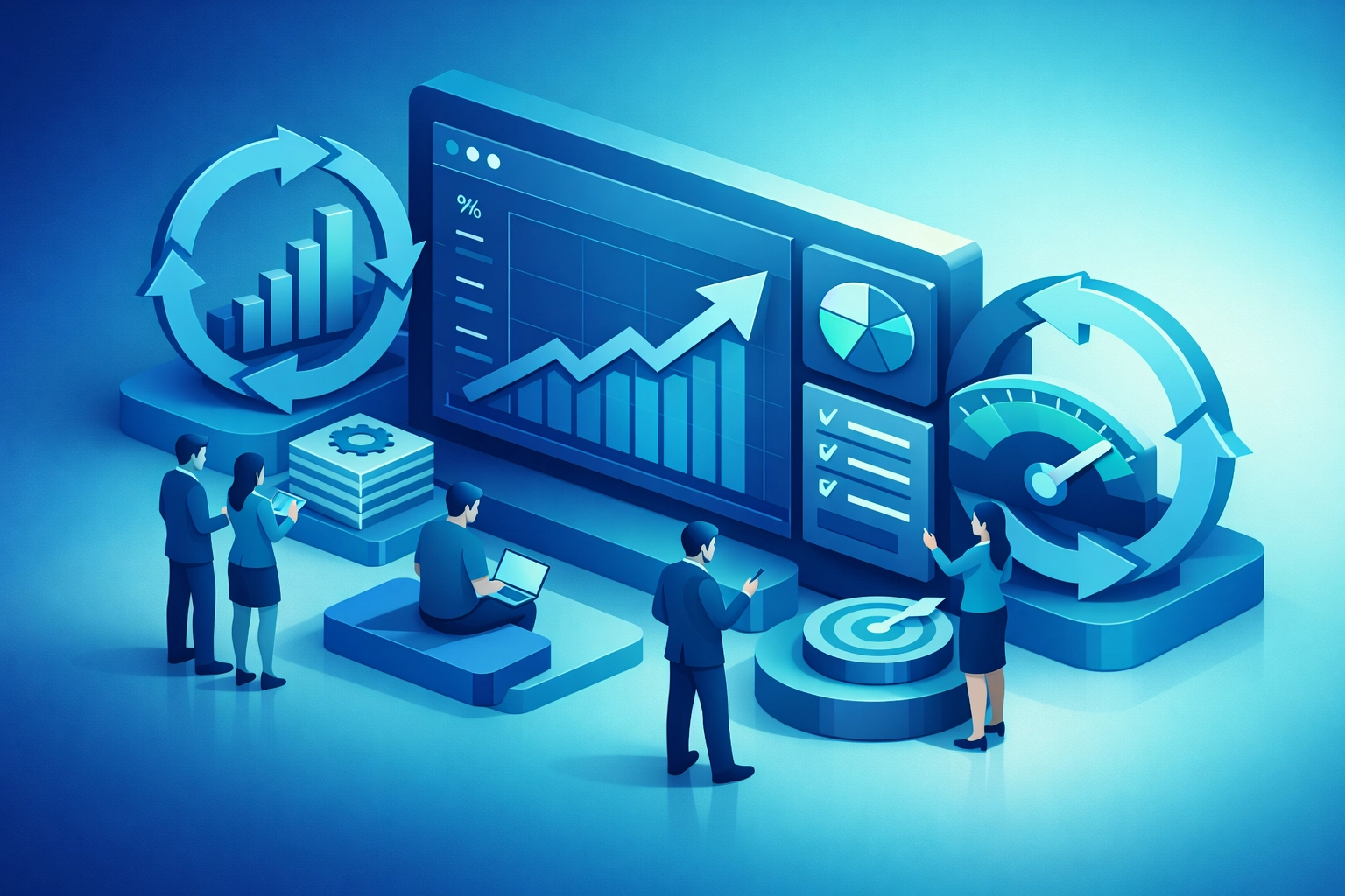 RevOps dashboard displaying key metrics, feedback loops, and continuous performance tracking
