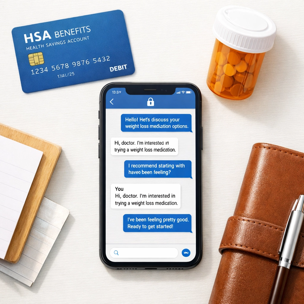 Using an HSA card and secure medical messaging for affordable GLP-1 weight loss prescription refills.