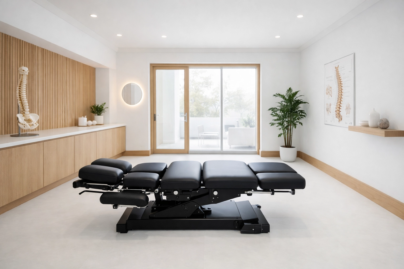 Modern, high-end chiropractic adjustment room reflecting clinical authority and market dominance.
