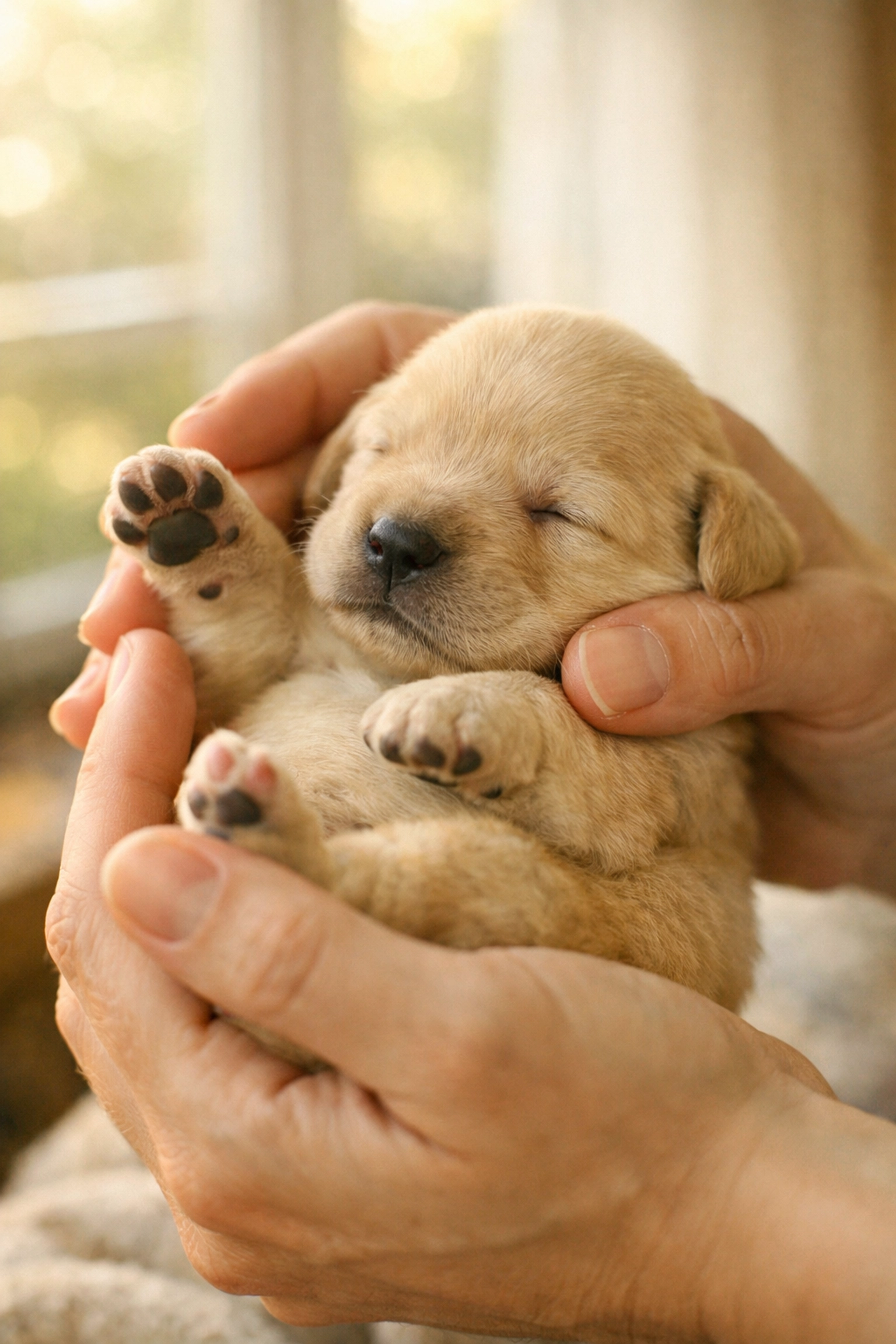 Golden Retriever puppy receiving Bio-Sensor Early Neurological Stimulation exercise at NextGen Goldens