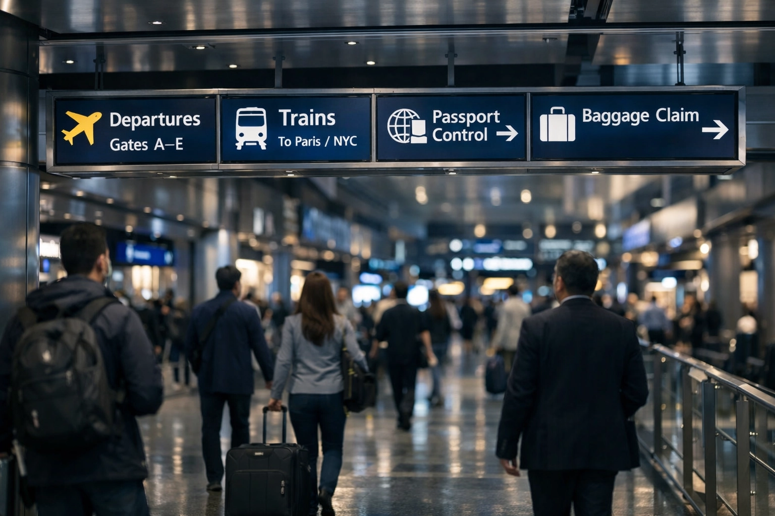 Synchronized digital signage in a high-traffic international transportation hub reaching global commuters.