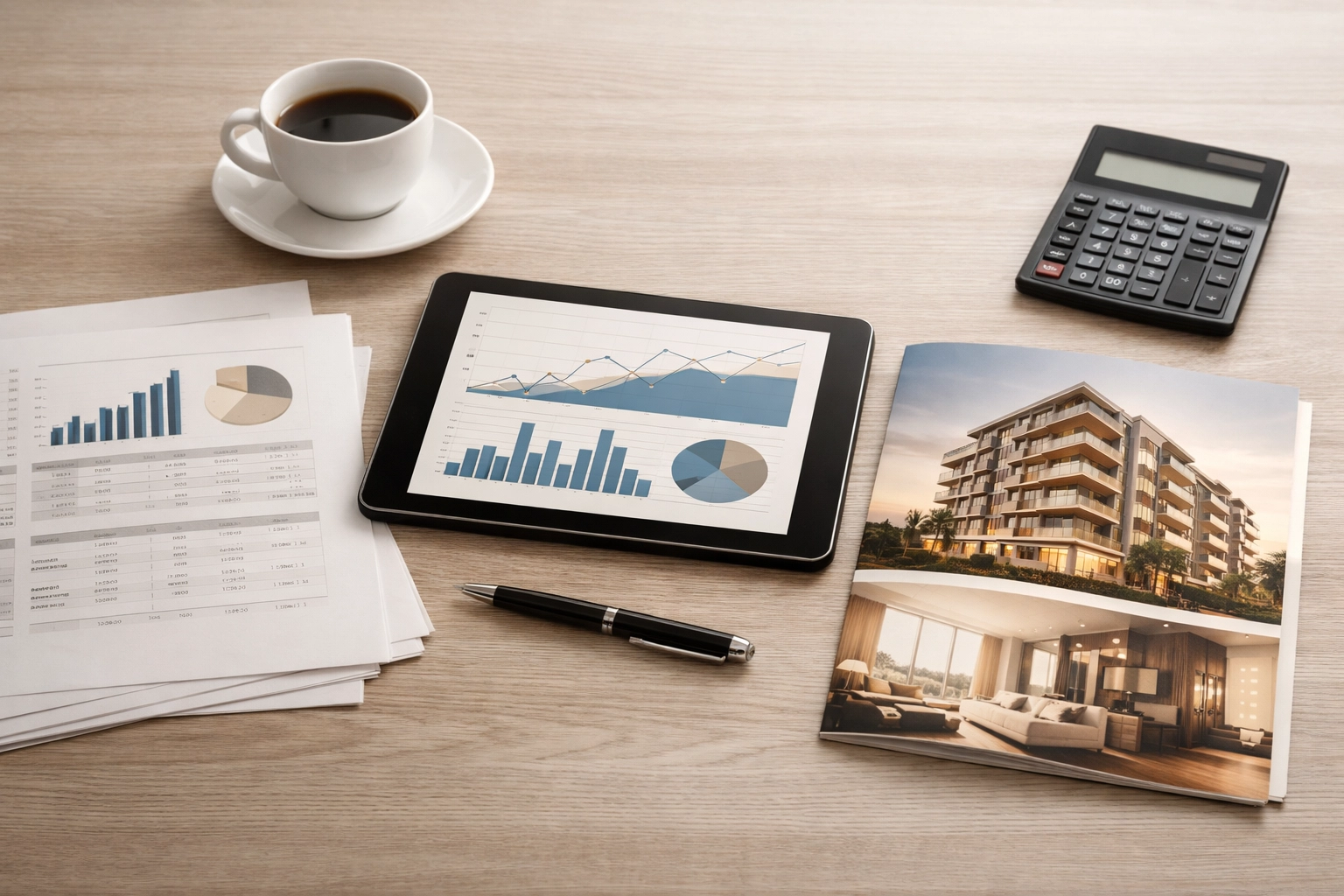 Professional bookkeeping concept with work boots, an electric scooter, and an award trophy arranged in a clean office setting to represent unusual business expense categorization in QuickBooks Online.
