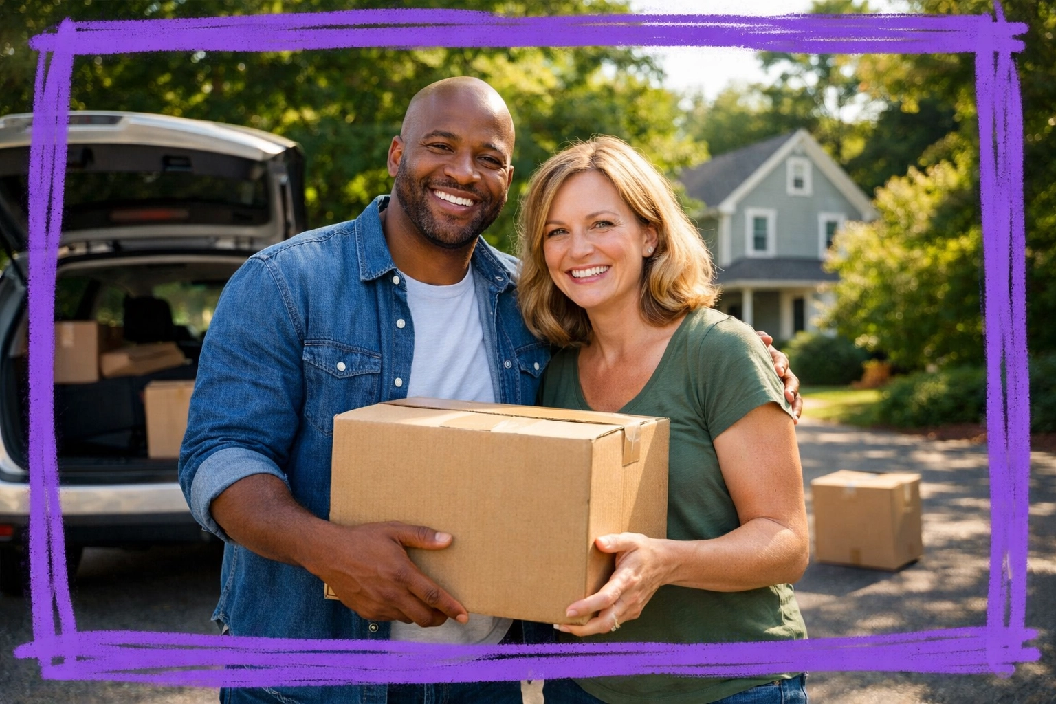 A happy couple moving out of their Tolland Connecticut home after a successful, stress-free sale.