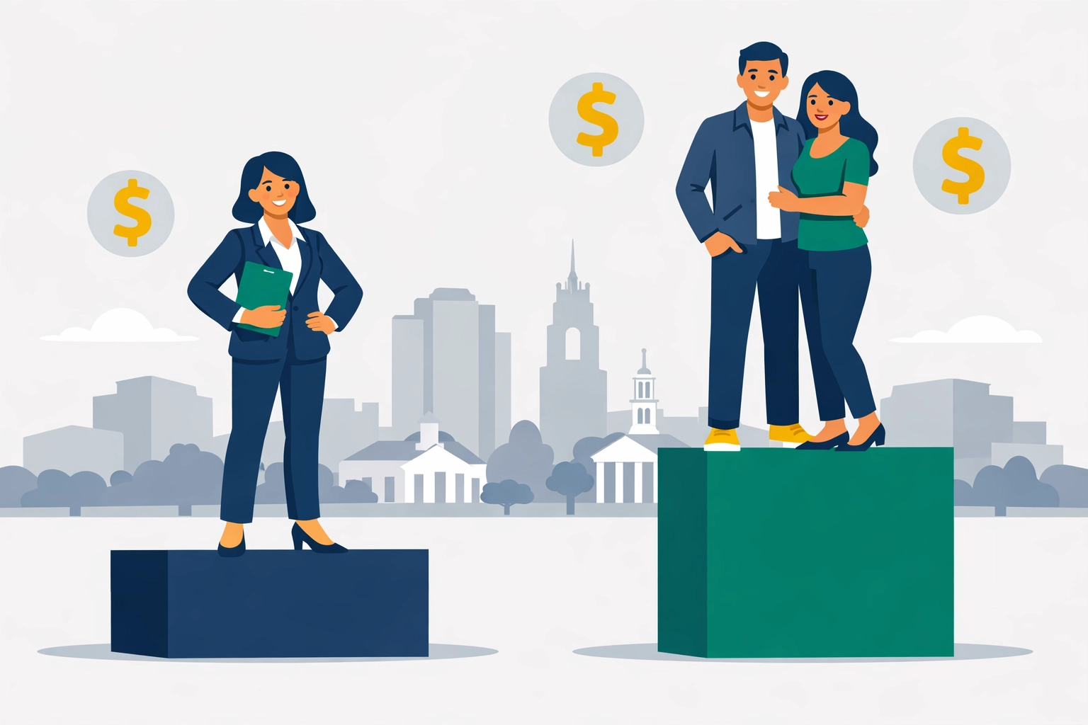 Illustration of New Haven residents benefiting from the 2026 standard deduction increase for single and joint filers.