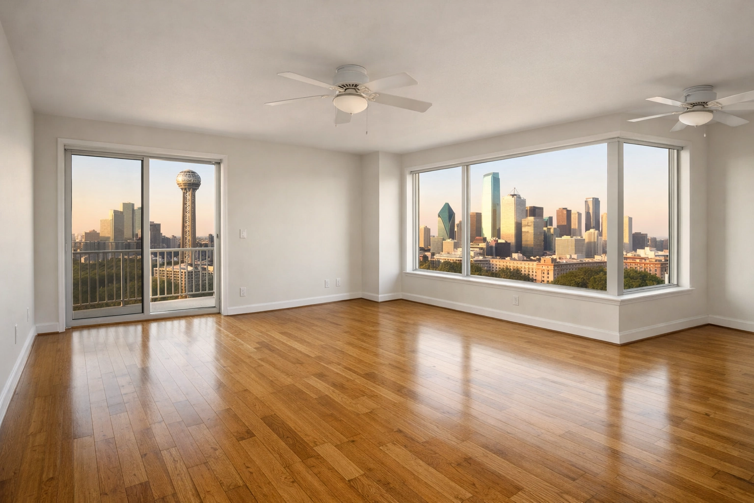 Empty Dallas apartment living room cleaned and ready for new tenants
