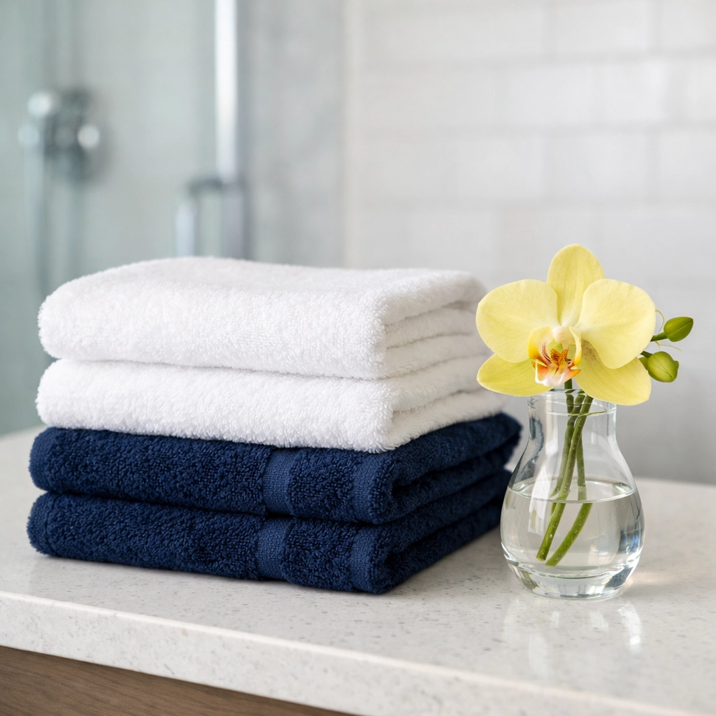 Organized spa-like bathroom vanity with clean surfaces, illustrating home wellness and routine upkeep.