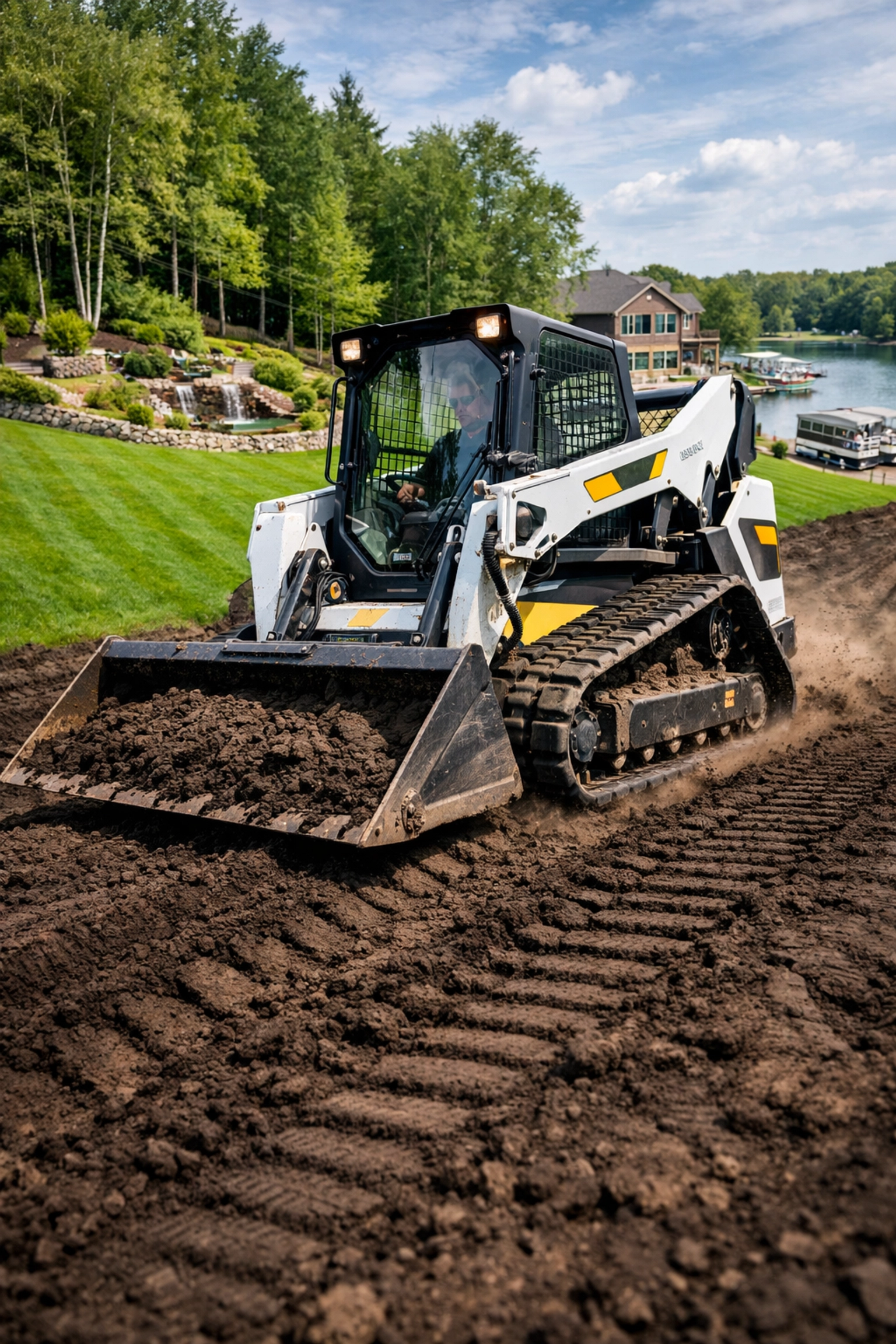 B & G Outdoor Services compact track loader performing precision grading and land management in Michigan.