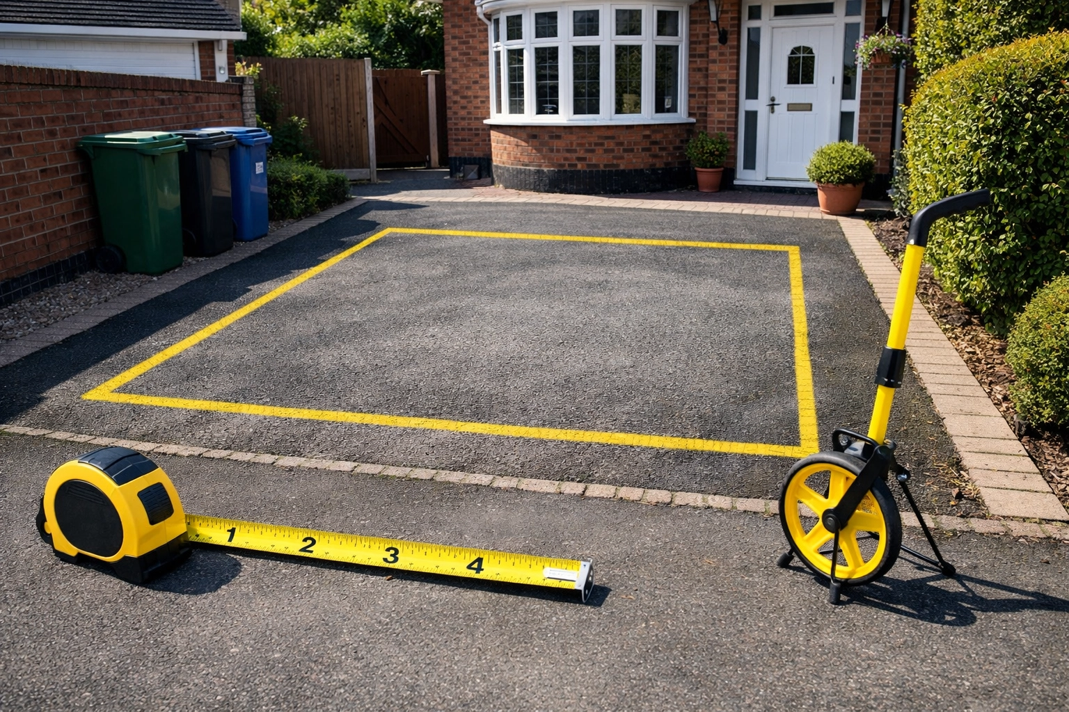 Cleared residential driveway prepared for skip delivery with access route marked out