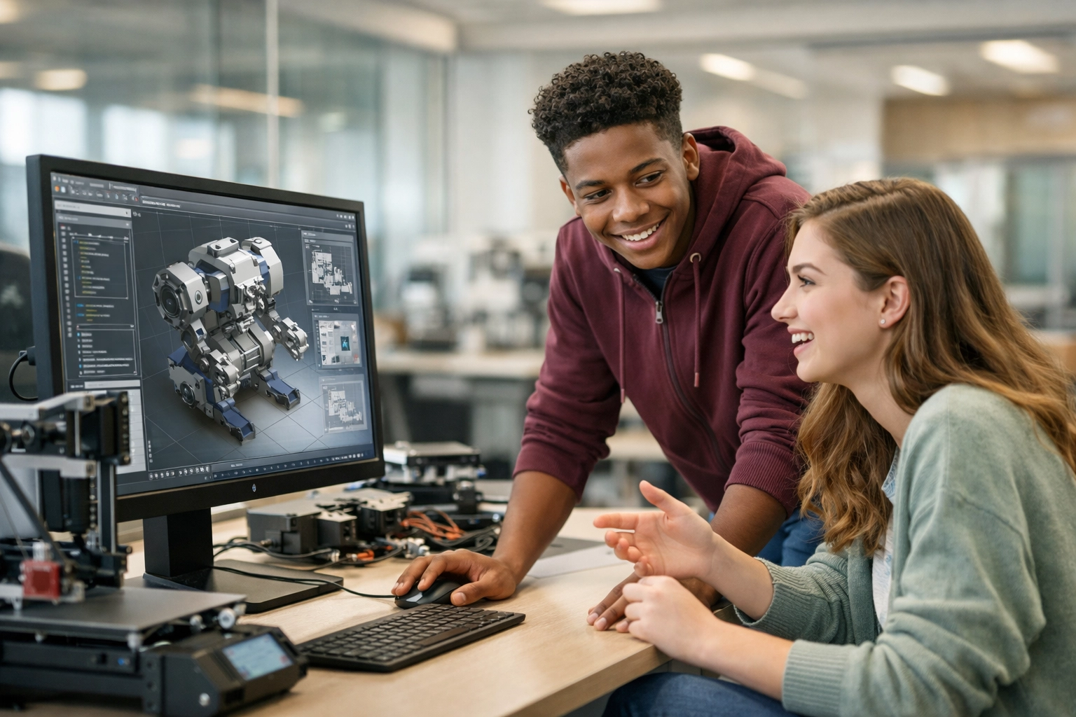 High school students collaborating in a technology lab to drive educational growth and innovation.