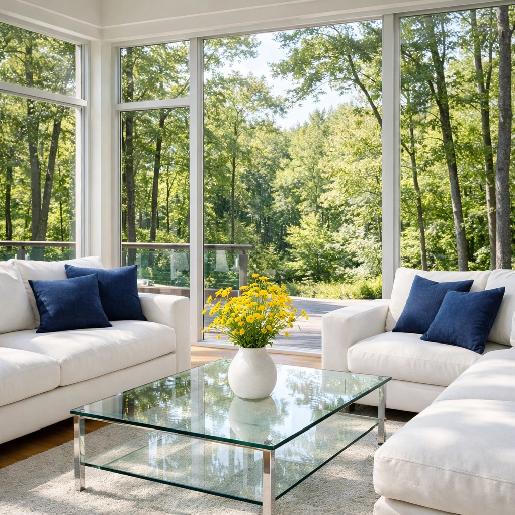 Pristine living room showing eco-friendly luxury cleaning in Westwood with high-end furniture.