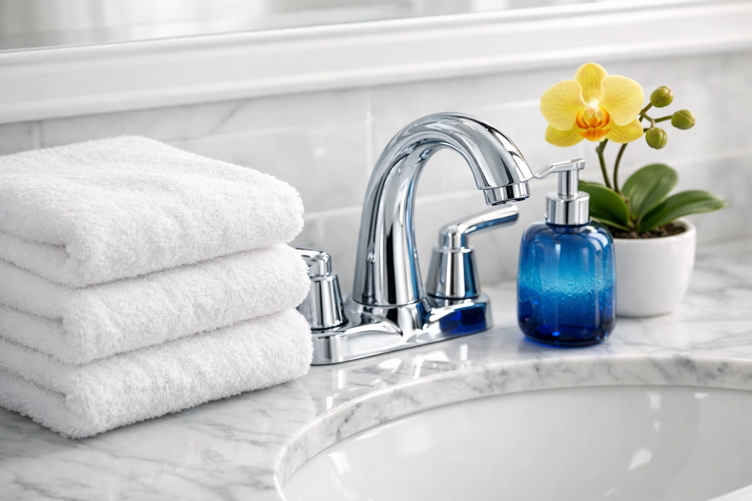 Detailed view of a sanitized bathroom vanity by professional house cleaning services in Bolton, MA.
