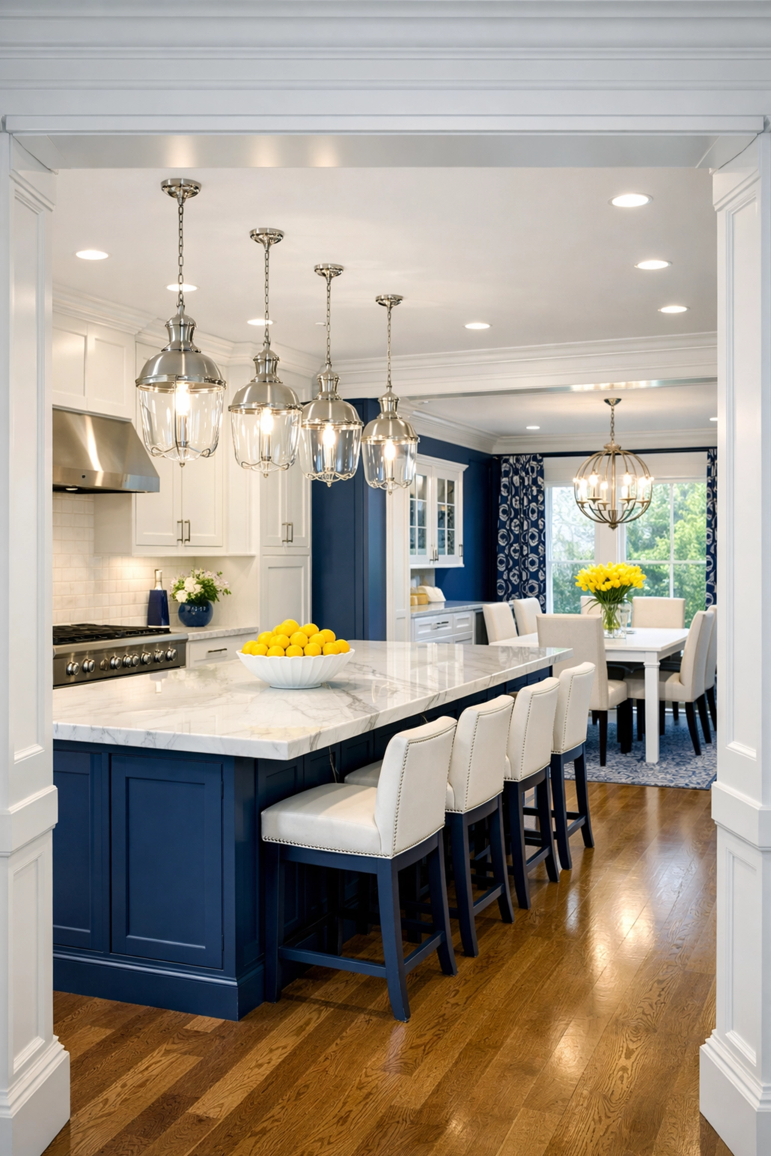 Spotless luxury kitchen in Westford showing the results of residential house cleaning services.