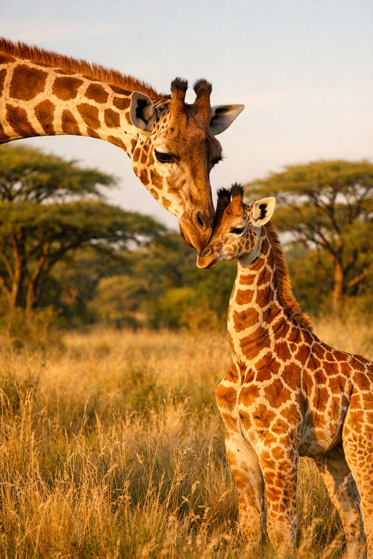 Mother giraffe and calf in the savanna, symbolizing the power of conservation photography.