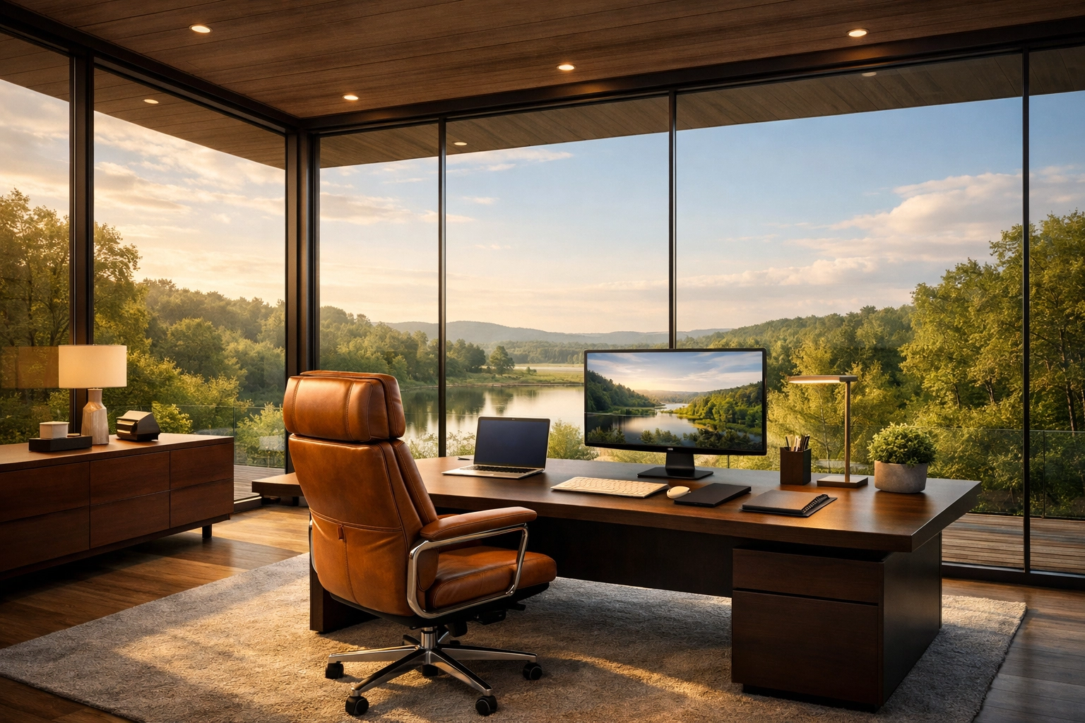 A serene, secure office space symbolizing the reliability and peace of mind of managed WordPress hosting.