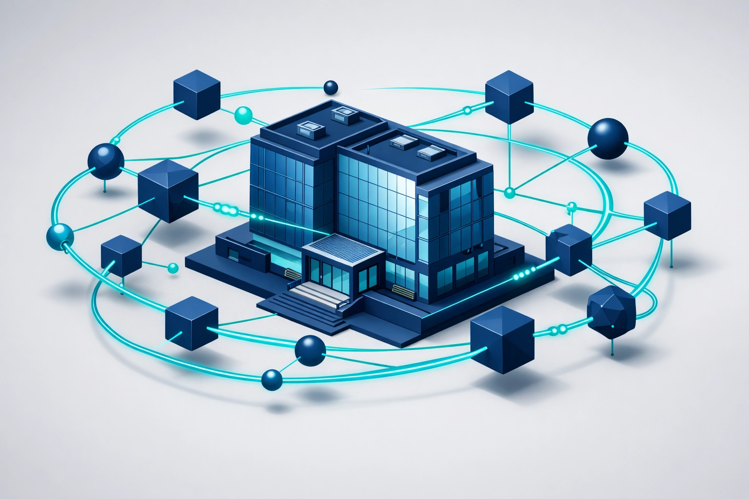 Commercial building with an energy network overlay illustrating business gas supply structures.
