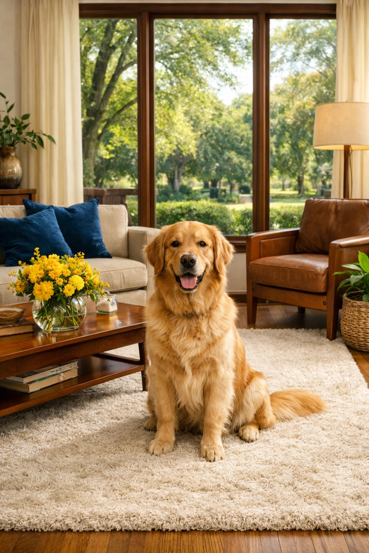 Expert maid service Cambridge in a luxury living room that is eco-friendly and safe for pets.